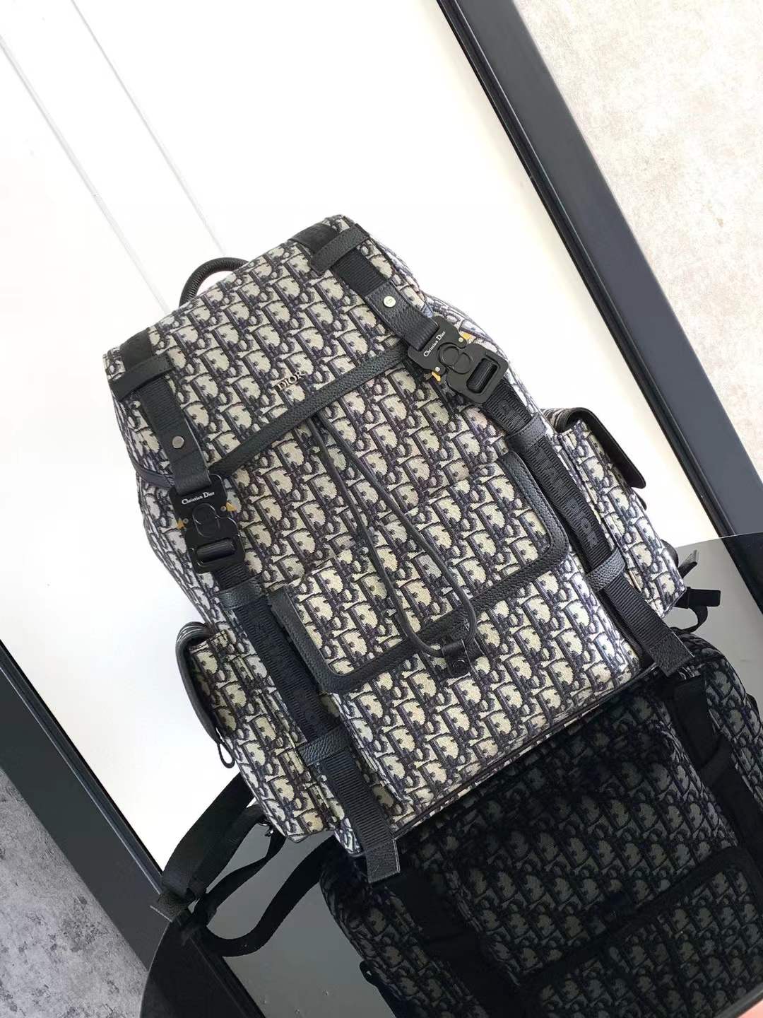 Christian Dior Explorer Backpack Oblique Jacquard Beige/Black