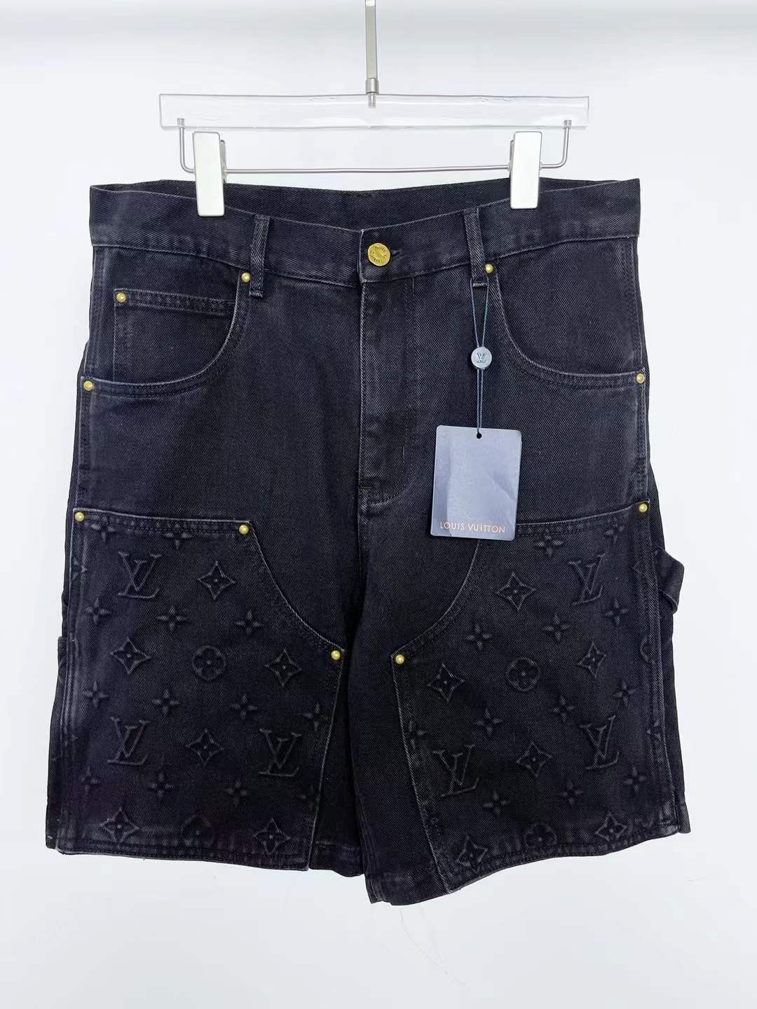 LV Black Denim Carpenter Shorts