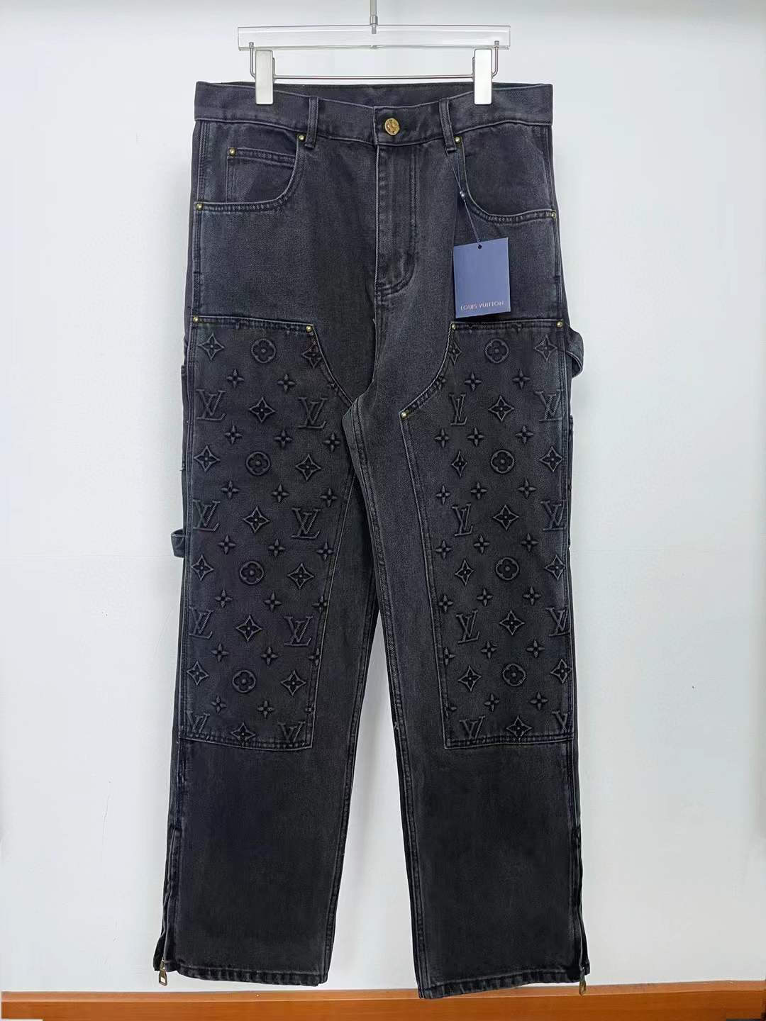 LV Black Embossed Denim Pants