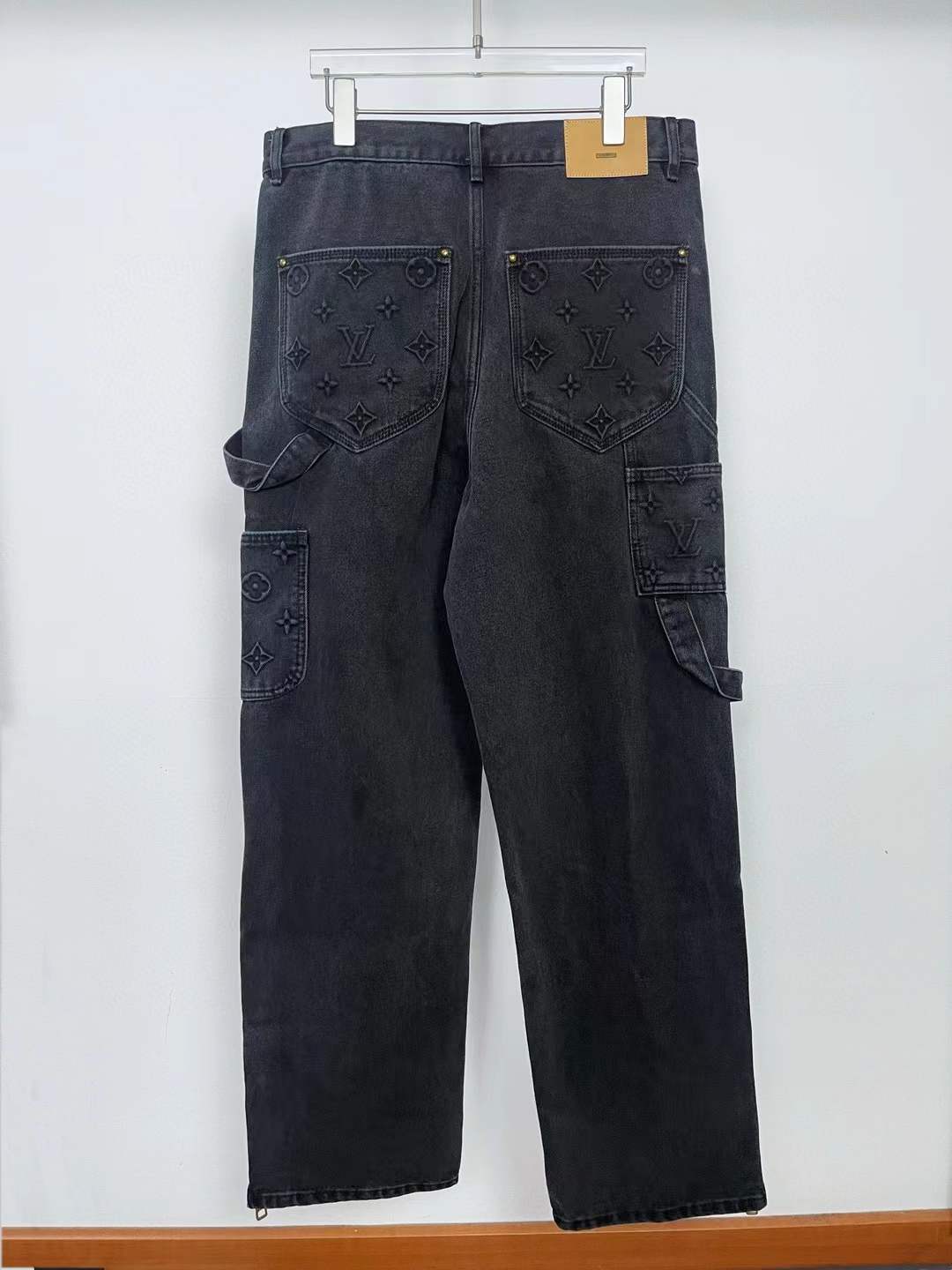 LV Black Embossed Denim Pants