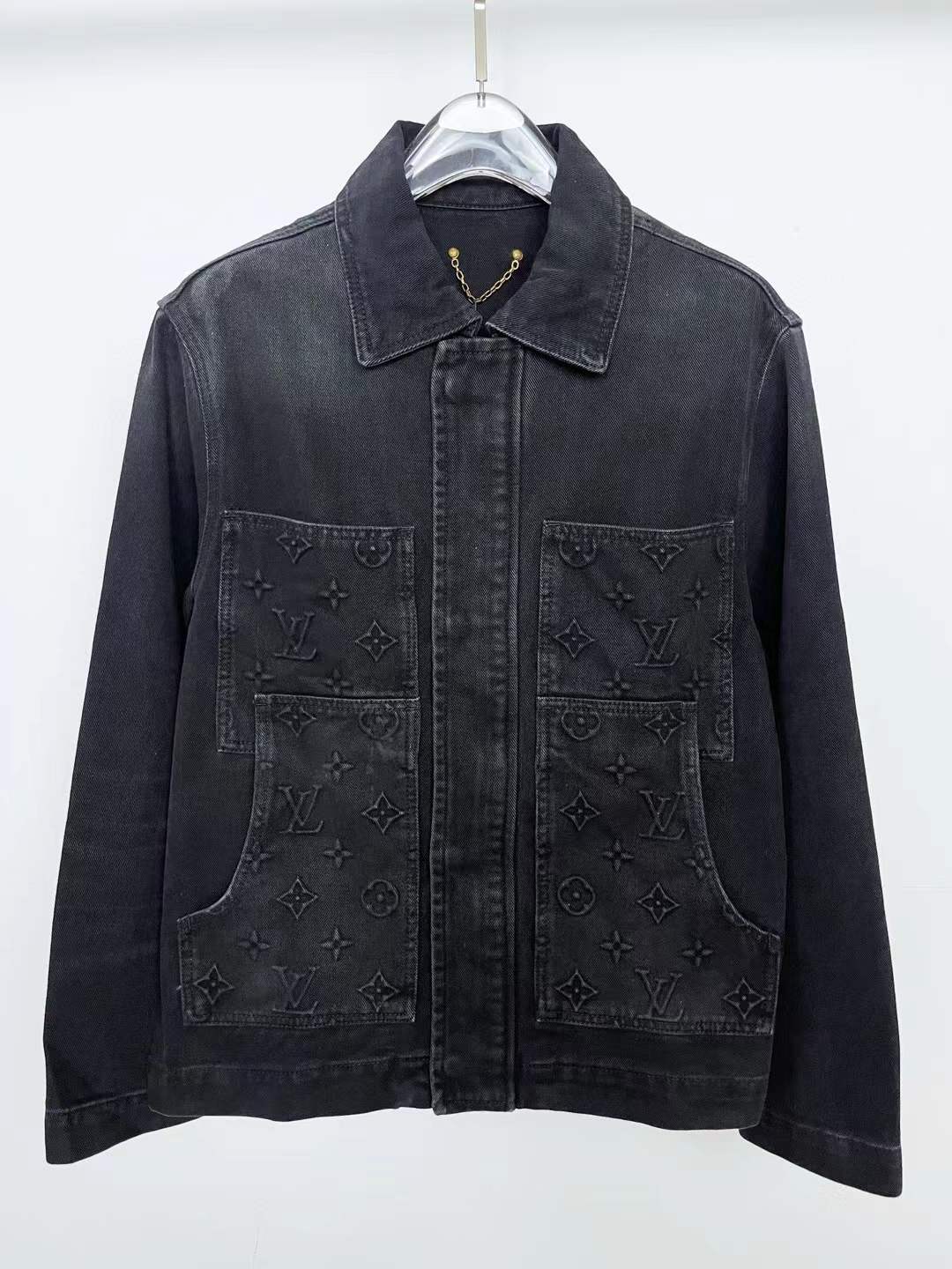 LV Monogram full Sleeved Denim Workwear Shirt Black Men's