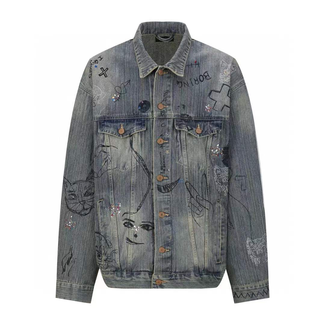 Balenciaga Balenciaga Rhinestones Scribble Denim Jacket