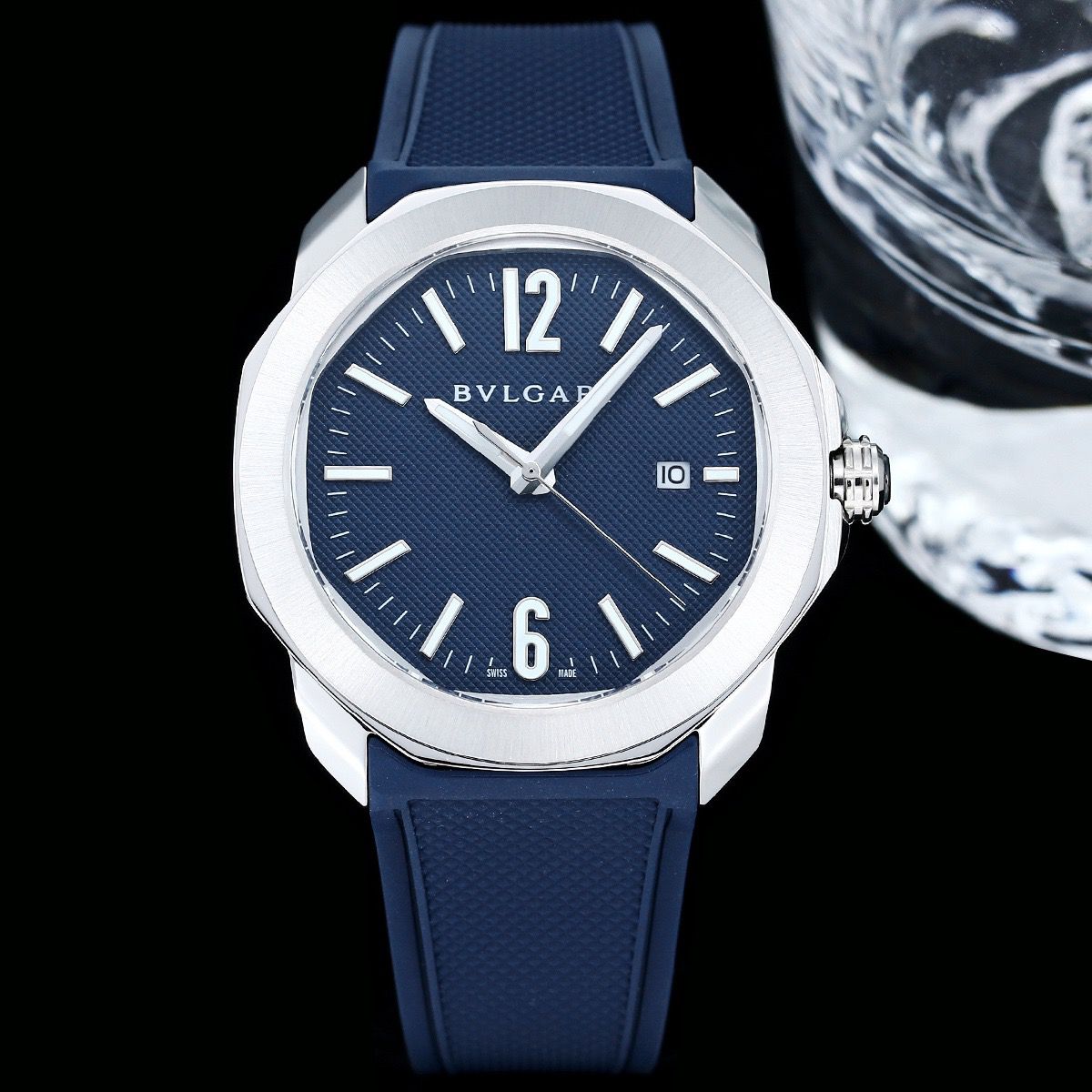 BVLGARI SS Blue Rubber Strap