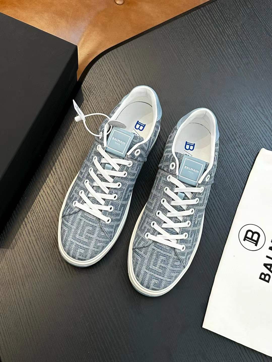 Balmain B-Court Flip Sneaker in monogrammed Denim - Women
