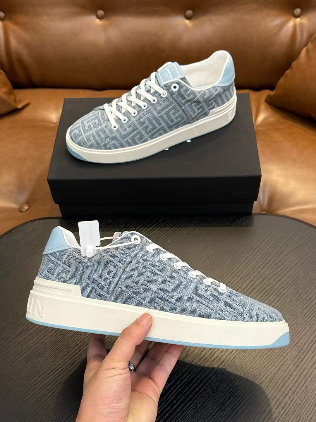 Balmain B-Court Flip Sneaker in monogrammed Denim - Women