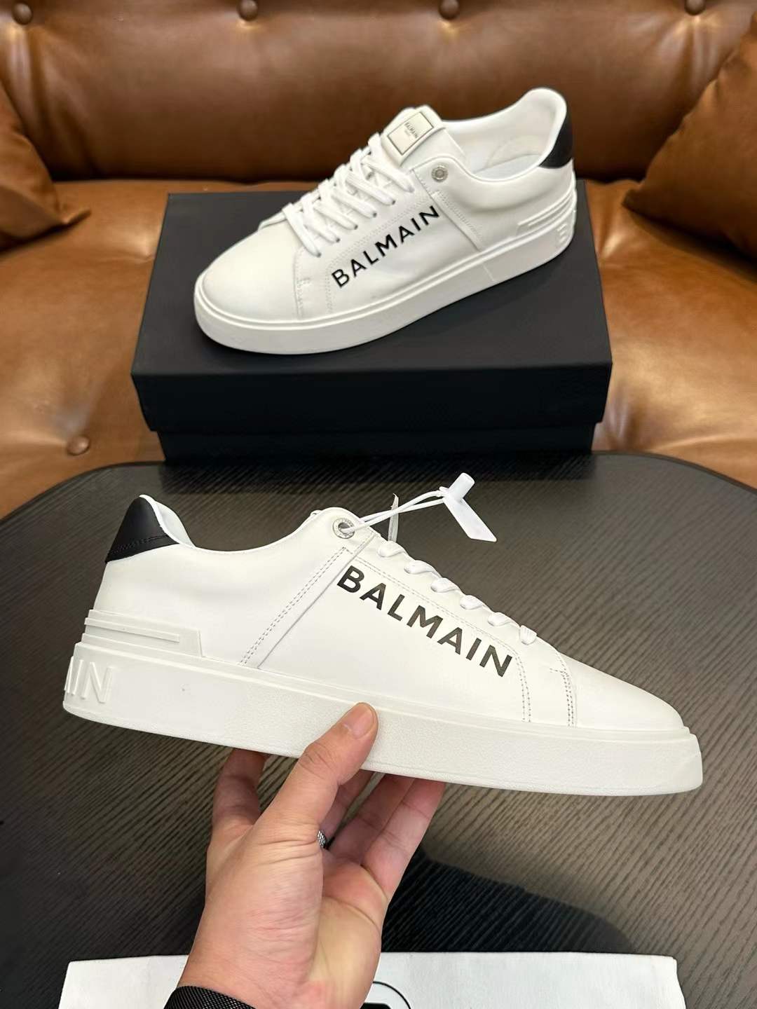 Balmain B Court Sneaker white/Black Leather Sneaker