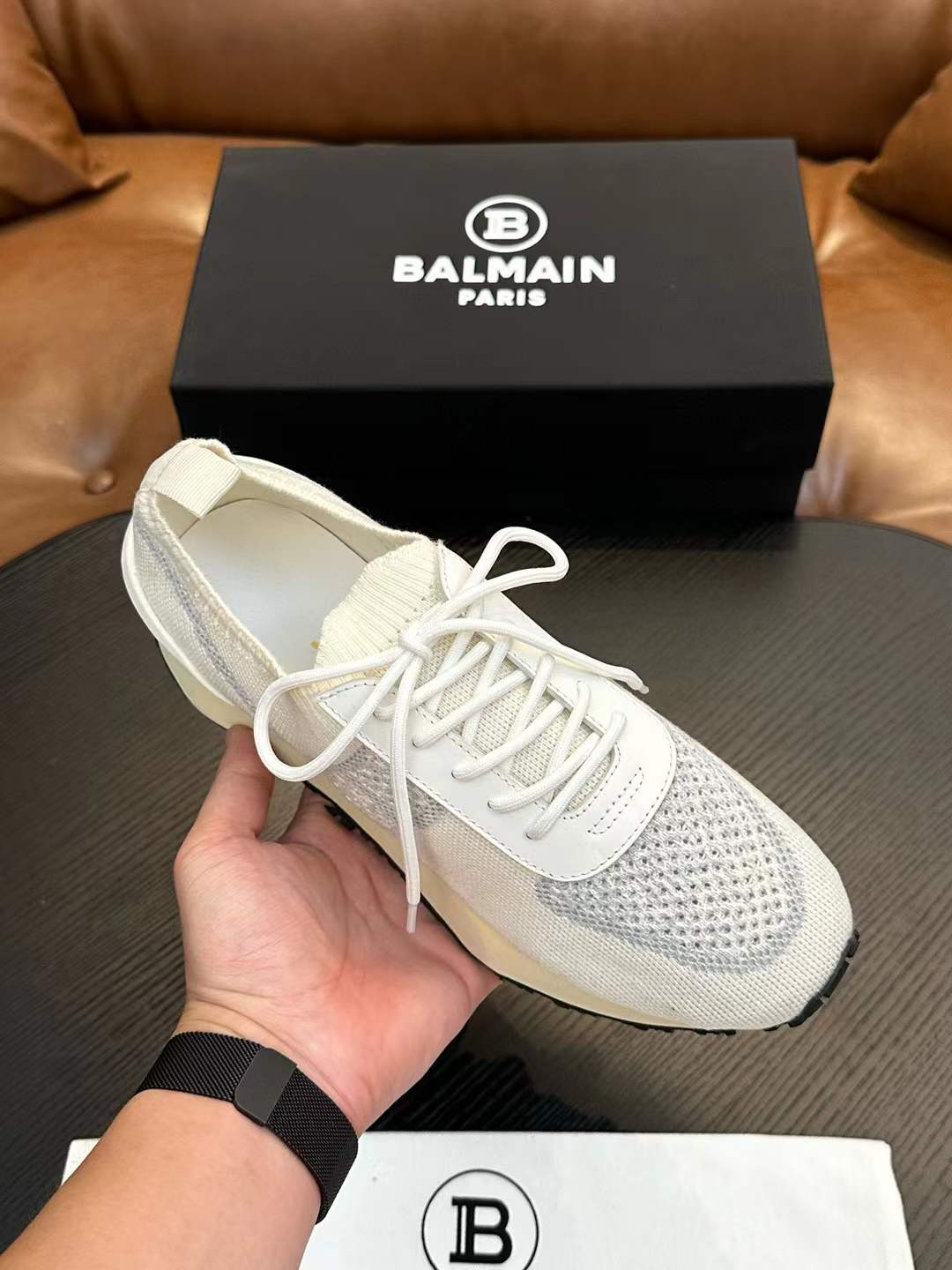 Balmain B White Racer Shoes for Men
