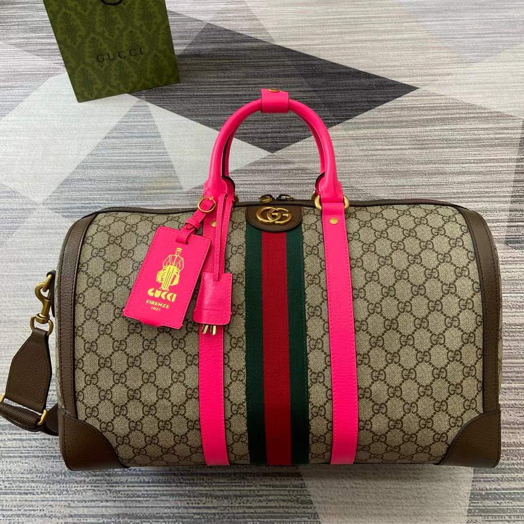 Gucci Ophidia GG Savoy Medium Duffle Bag ‎724642 Pink handle