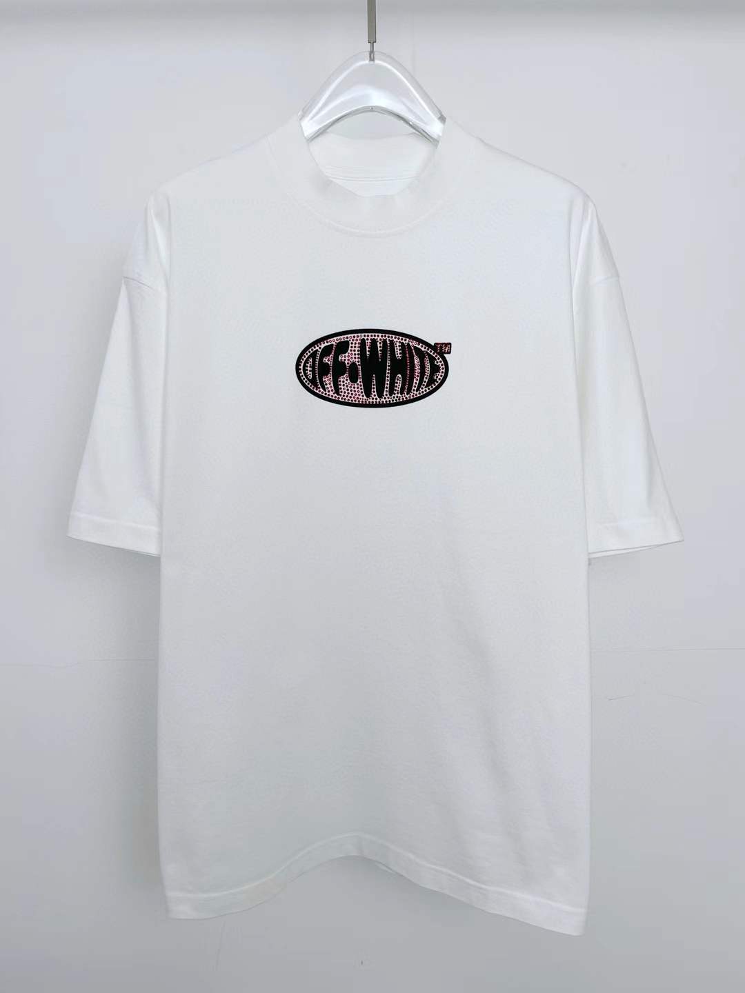 Off-White Crystal Round Logo Over Short-Sleeve Tee White