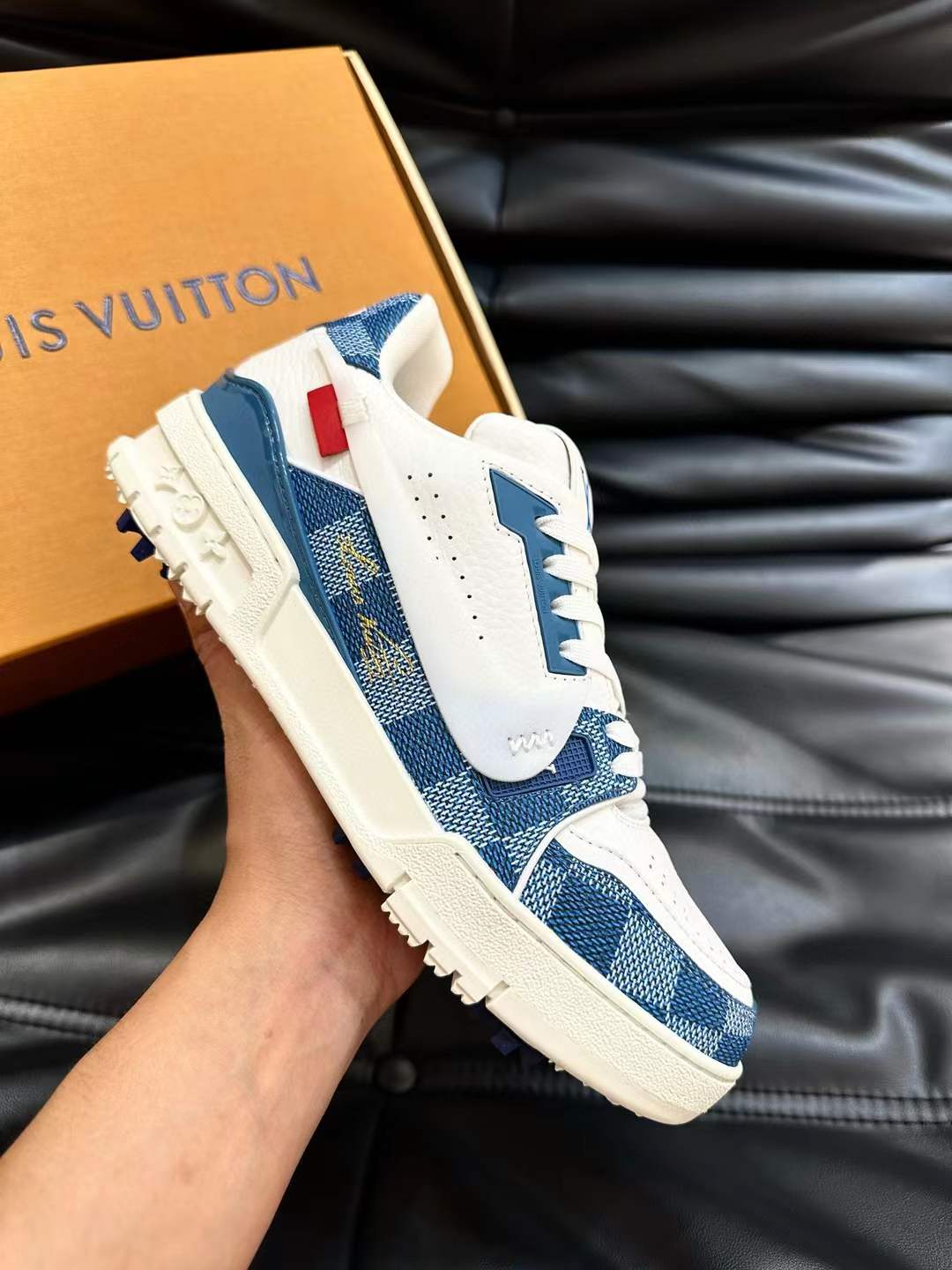 LV Trainer Monogram Denim White Blue Sneakers