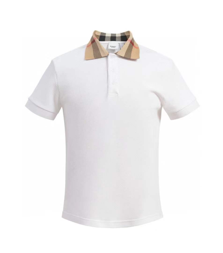 Burberry Check Collar Cotton Polo Men White