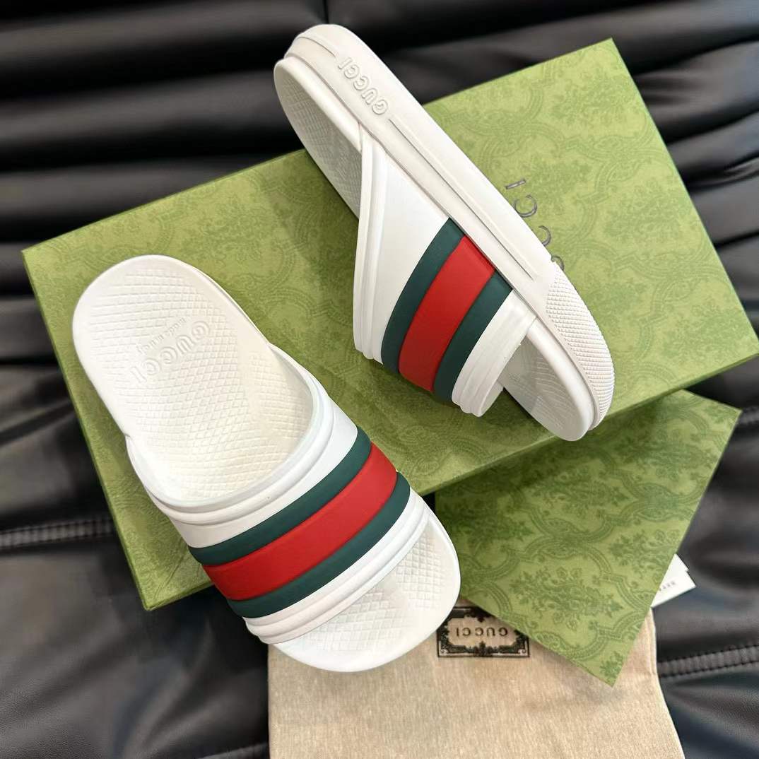 Gucci Ace Web White Rubber Slides