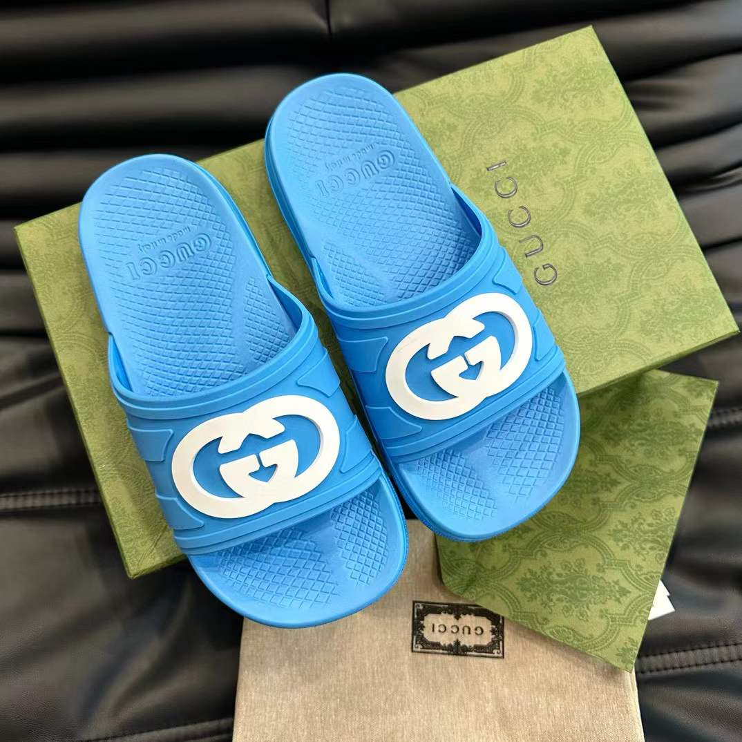Gucci Brushed Leather Slippers Blue