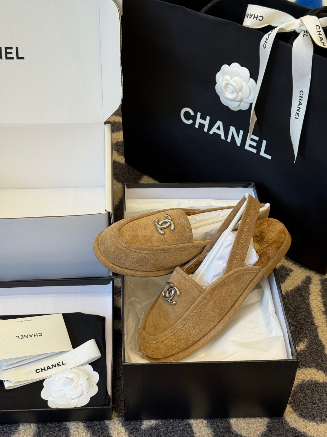 CHANEL 25A Suede Calfskin Dark Beige Slingbacks