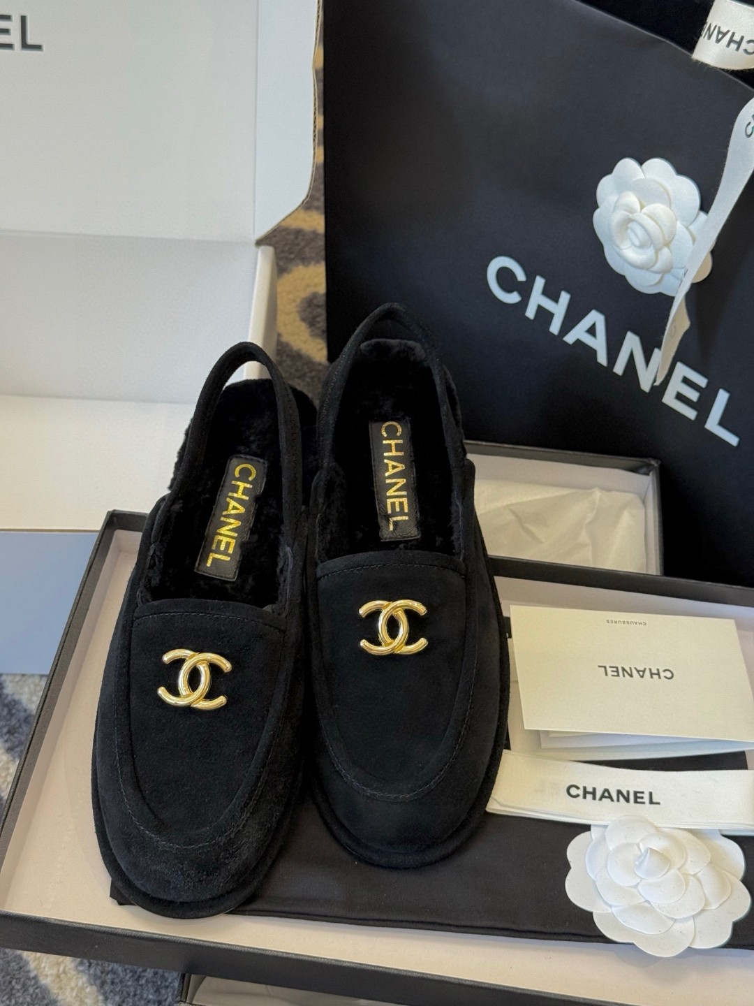 CHANEL 25A Suede Calfskin Dark Black Slingbacks