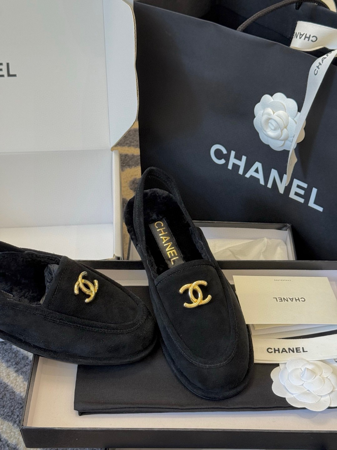 CHANEL 25A Suede Calfskin Dark Black Slingbacks
