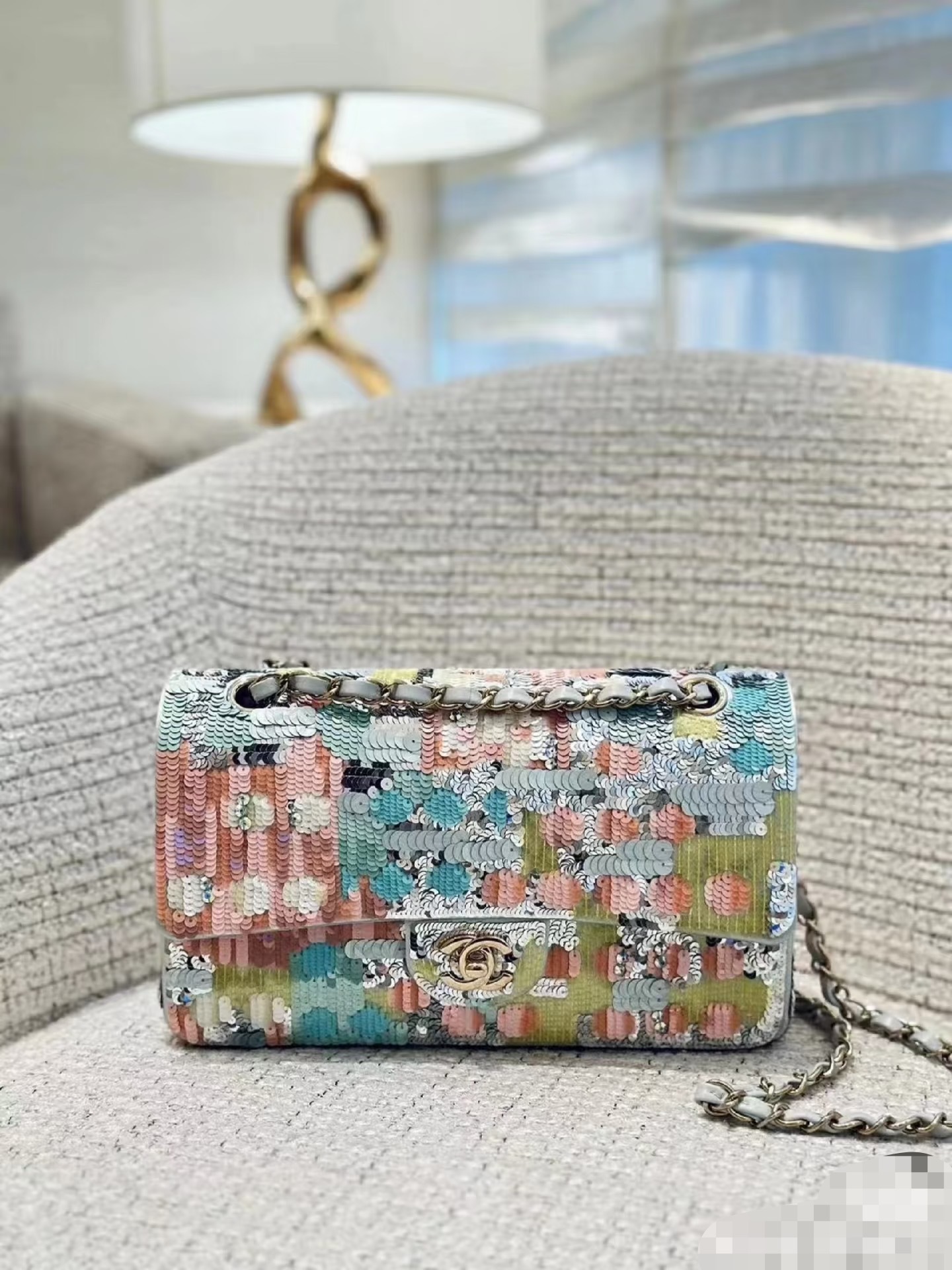 Chanel Satin Sequin Embellished Flower Mini Rectangular Flap