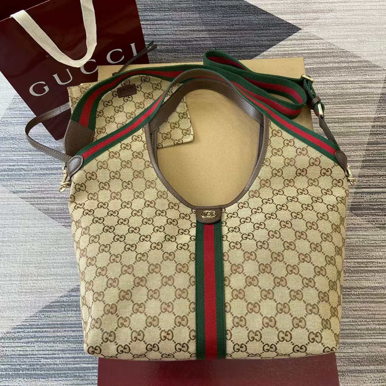 Gucci Giglio Large Tote Bag beige and brown GG canvas