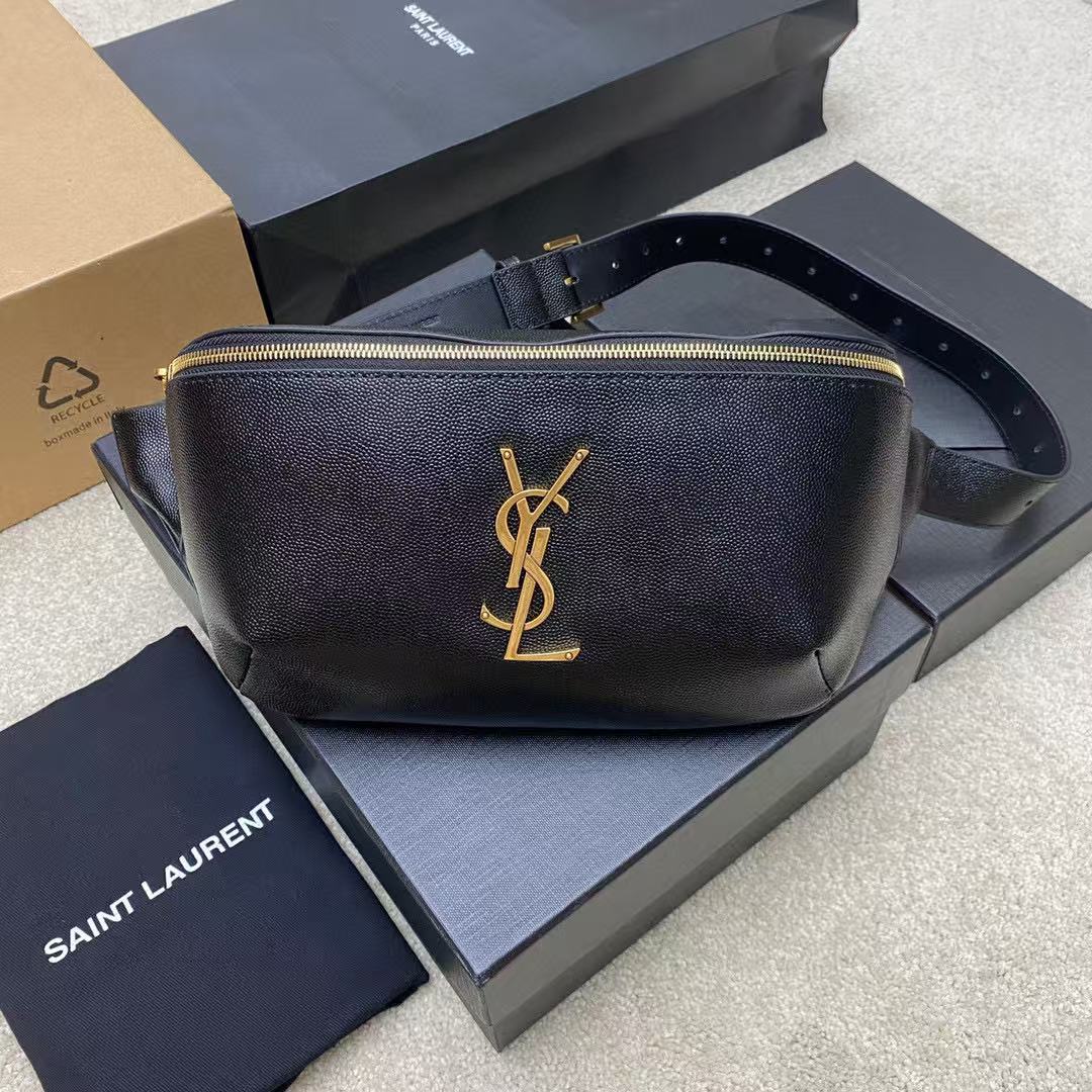 Saint Laurent Classic Monogram Leather Belt Bag in Black