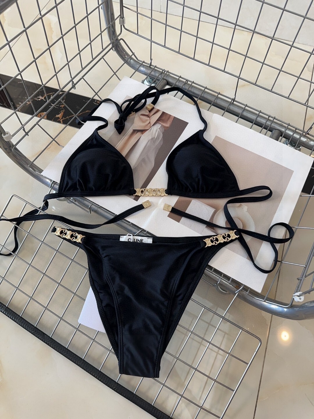 Celine style swim suit Black