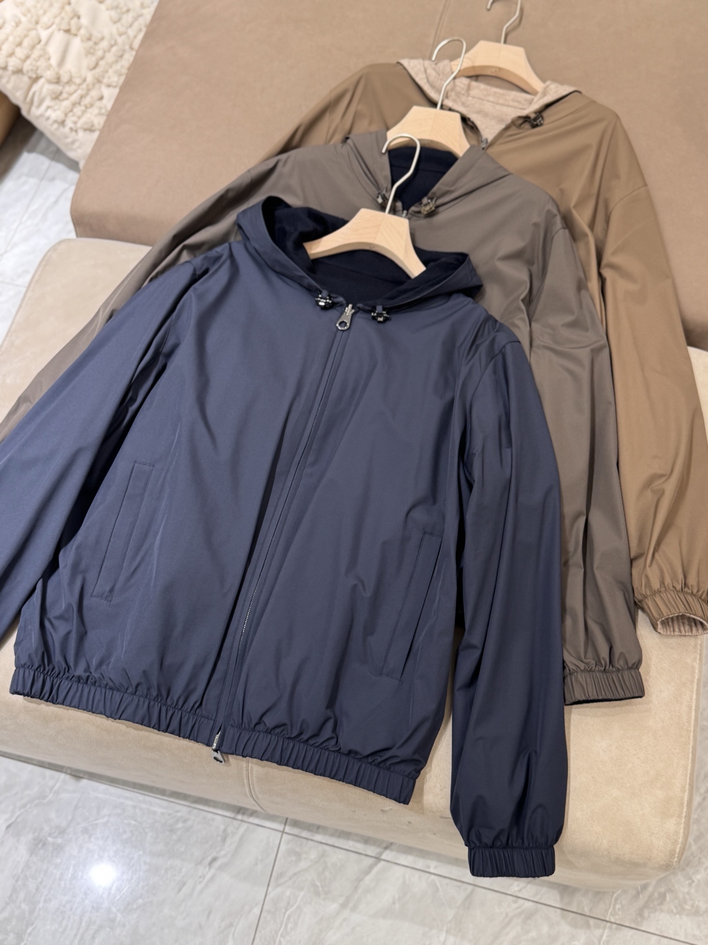 Loro Piano Men's Windfur Stretch Bomber Hood Navy Blue