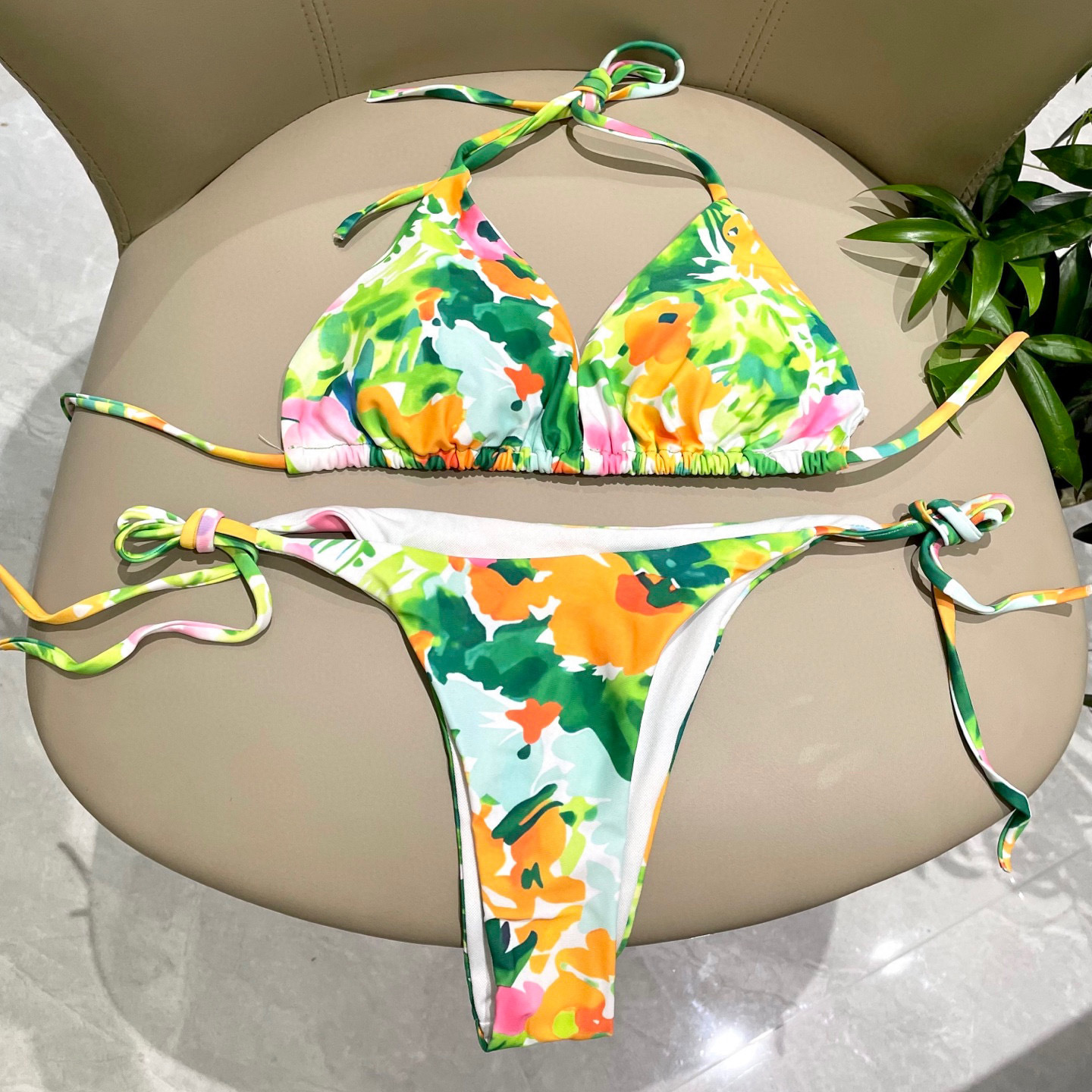 Casablanca Floral Print Triangle Bikini Set For Summer