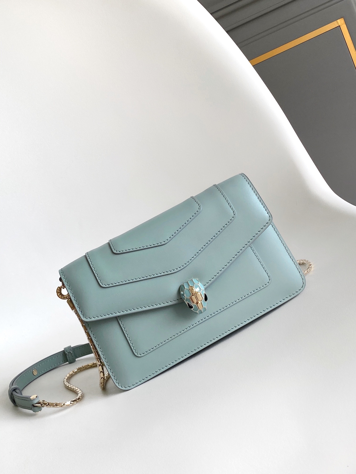 Bvlgari Light Blue Calf leather Serpenti Forever East-west Shoulder Bag