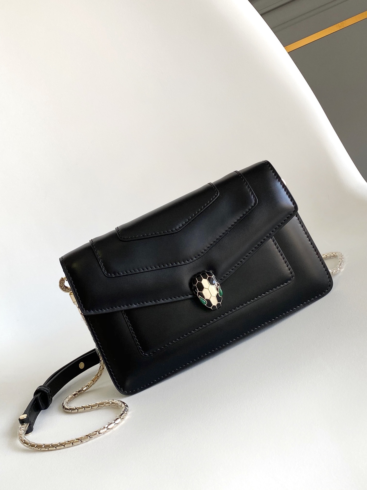 Bvlgari Leather Serpenti Cabochon Chain Crossbody Women