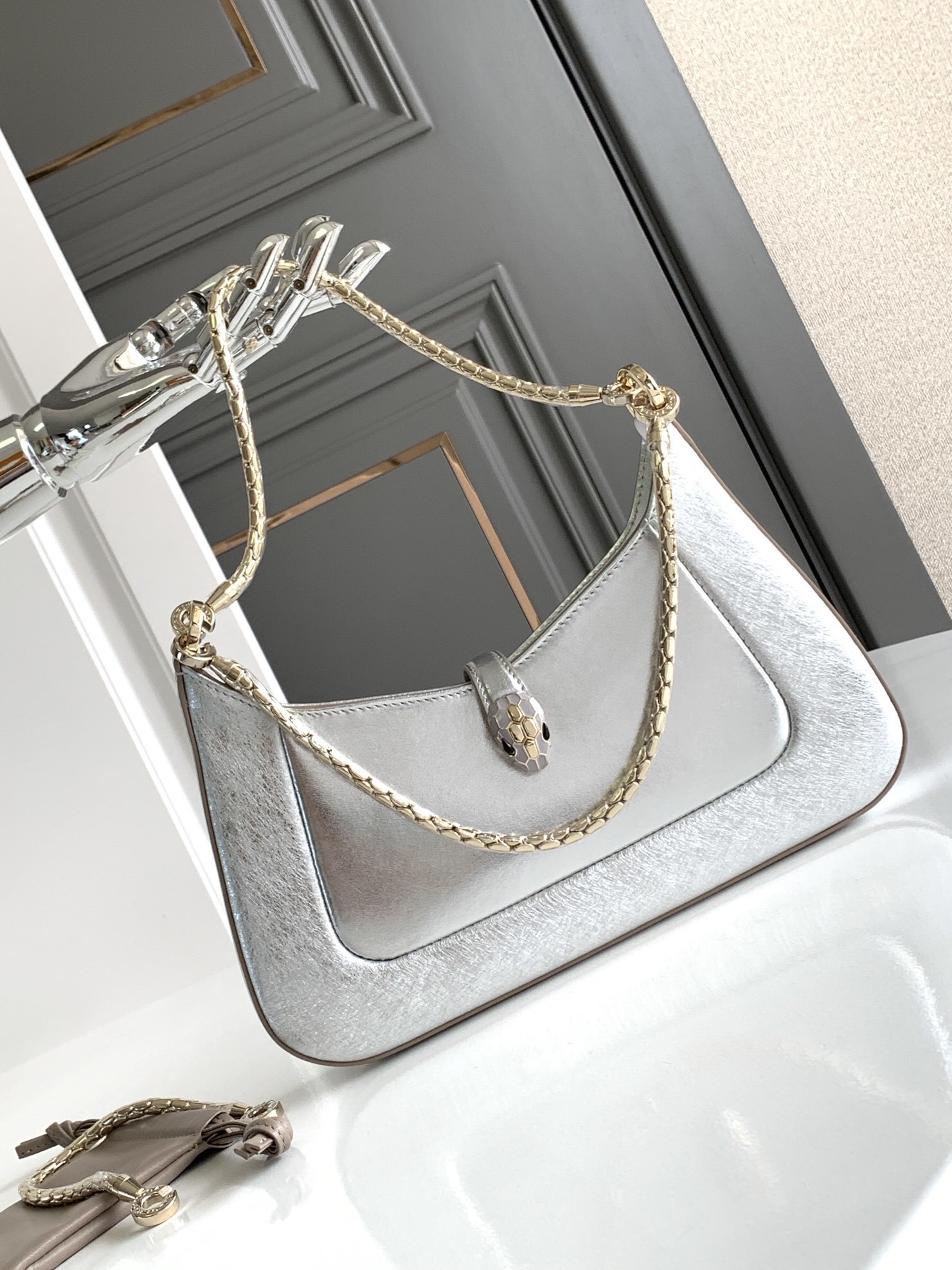 Bvlgari Silver Calf leather Serpenti Baia Shoulder Bag