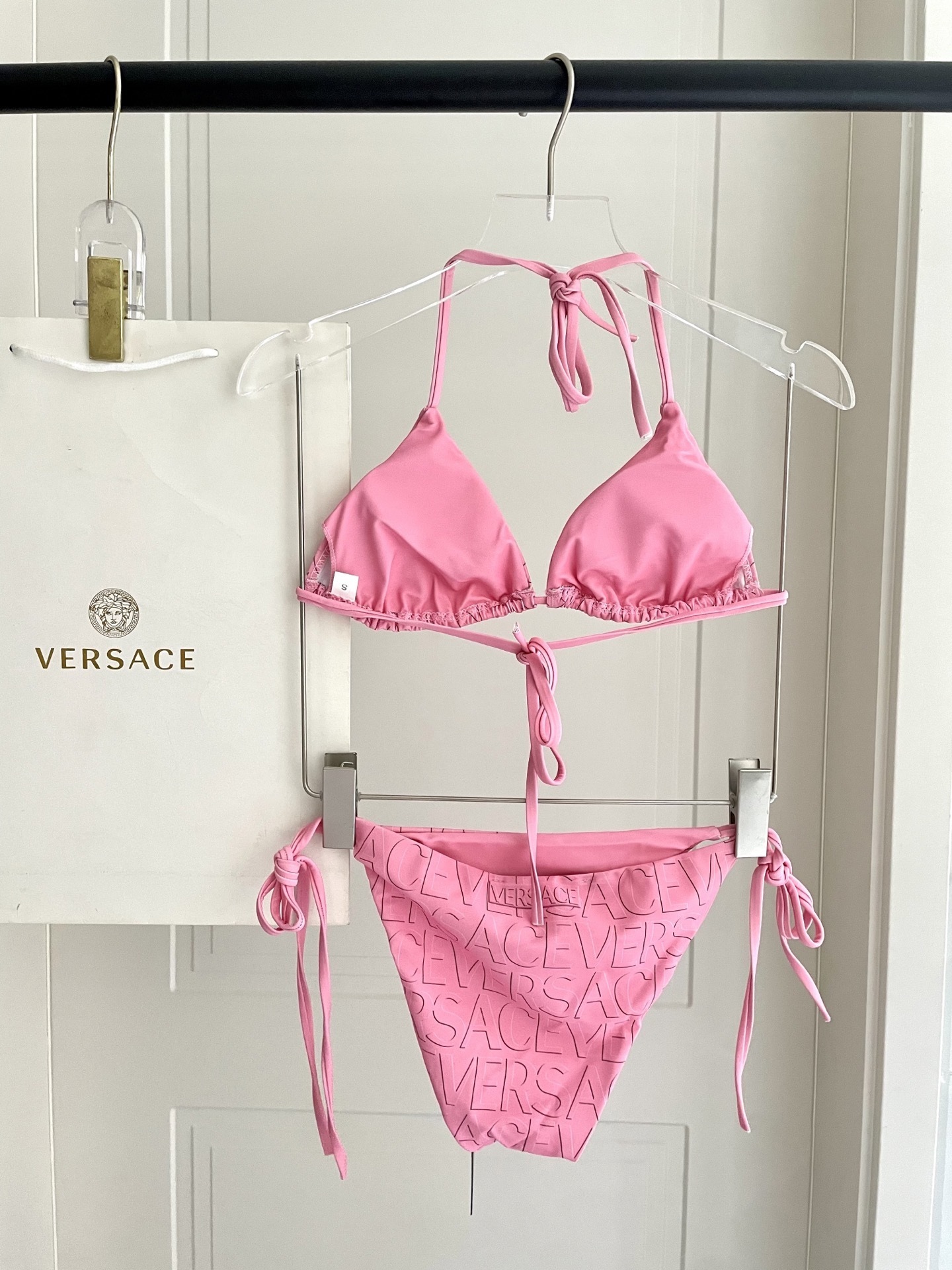 Versace Allover Bikini Top Pink,Print