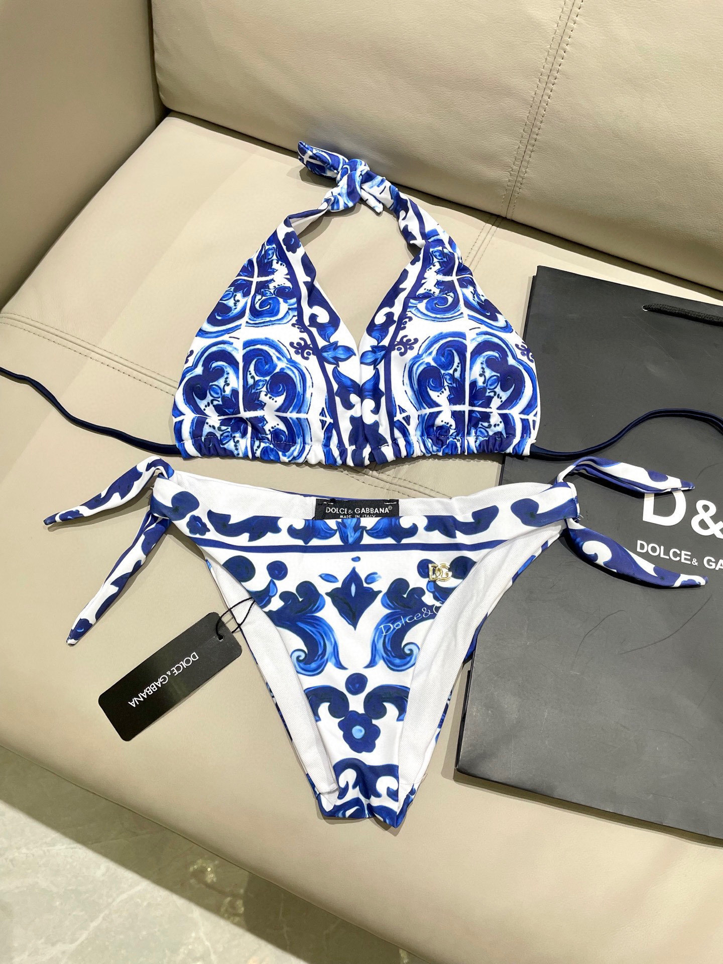 Dolce & Gabbana Majolica-print padded triangle bikini | REVERSIBLE