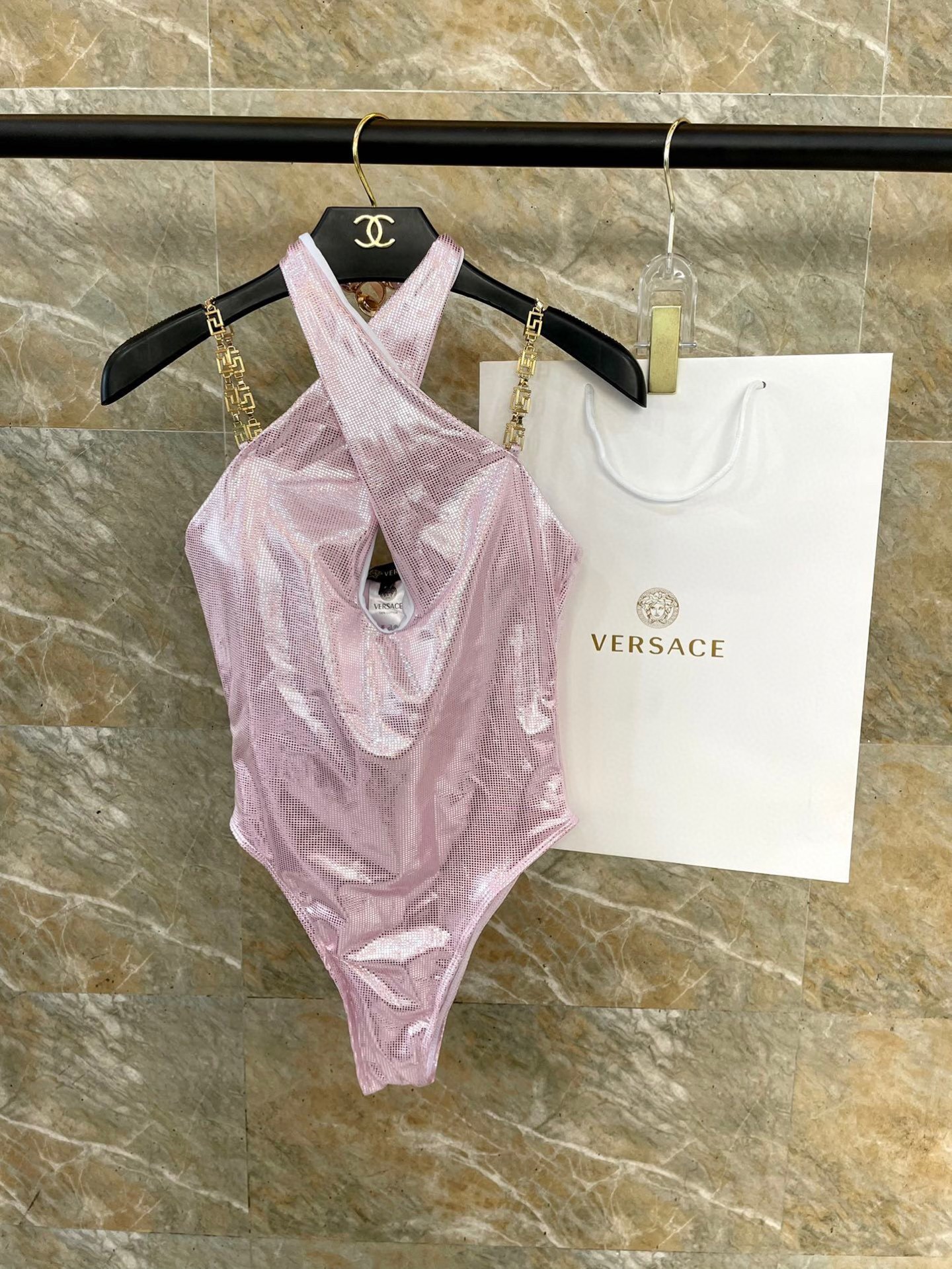 Versace Greca halterneck swimsuit