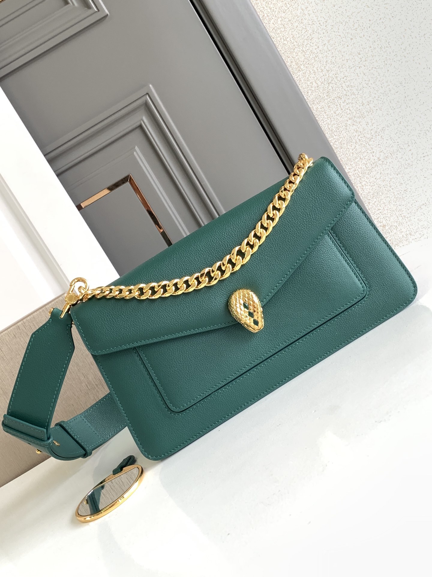 Bvlgari Green Calf leather Serpenti Forever Maxi Chain Crossbody Bag