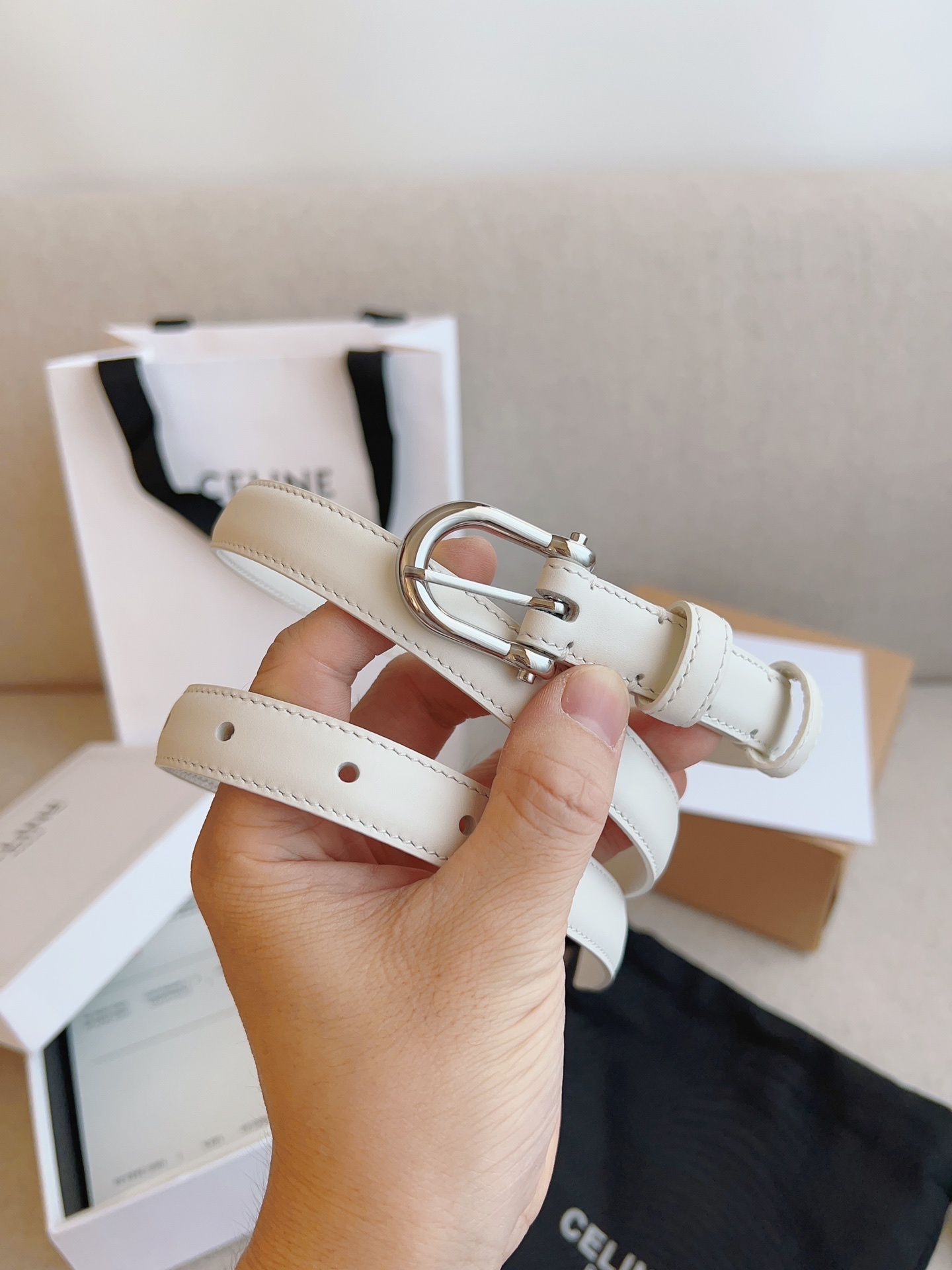 Celine Women Casual Leather Belts white