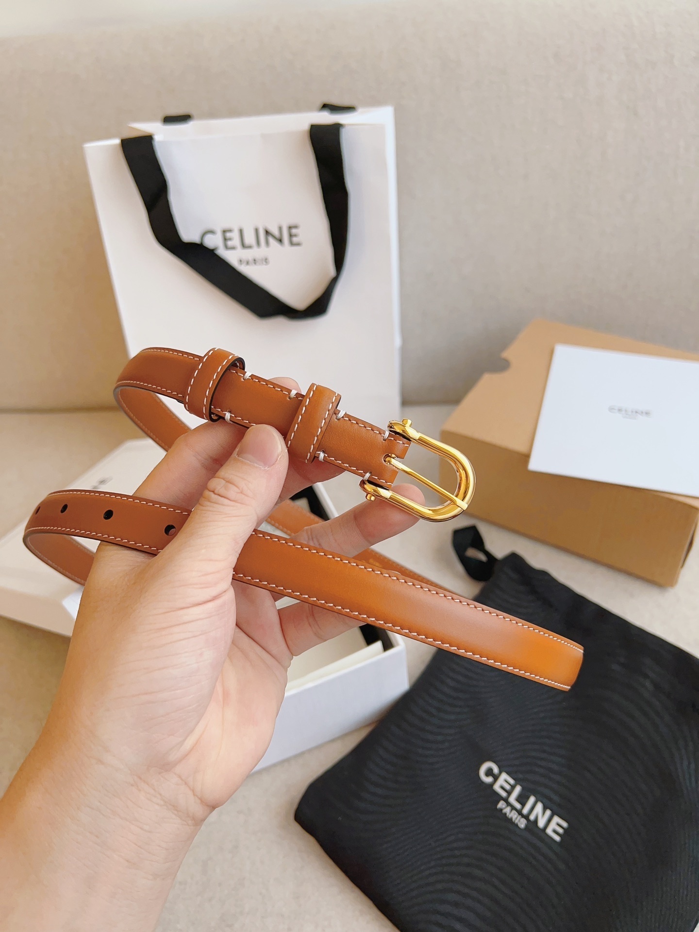 Celine Women Casual Leather Belts brown