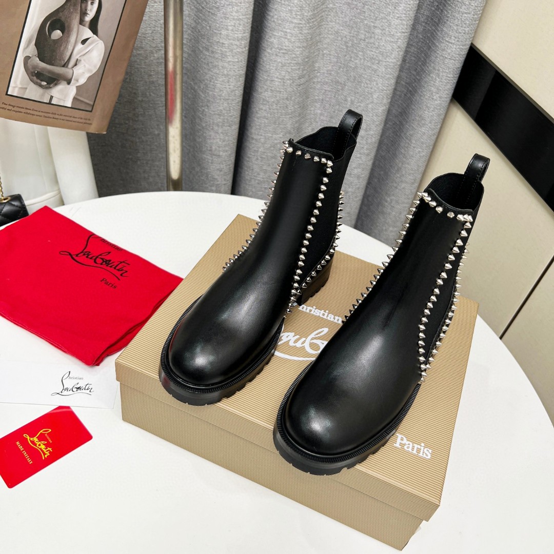 Christian Louboutin Women's Out Lina Spike Lug Low Boots Black