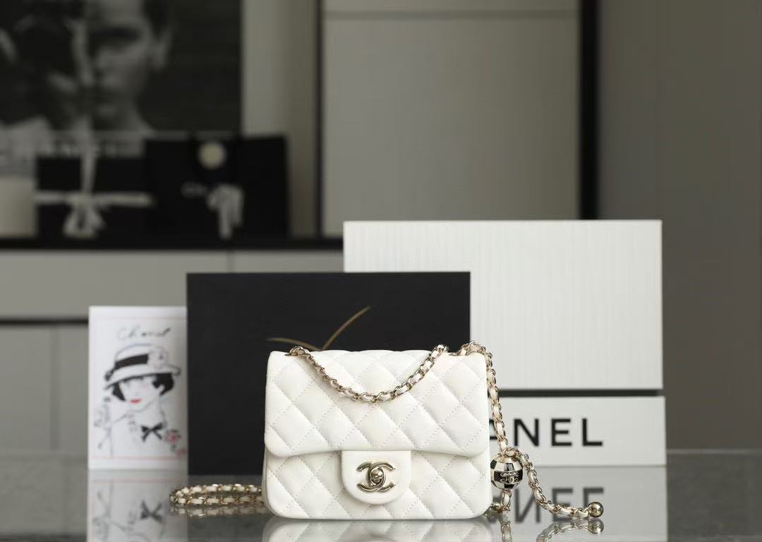 Chanel Mini Classic Handbag white 18cm