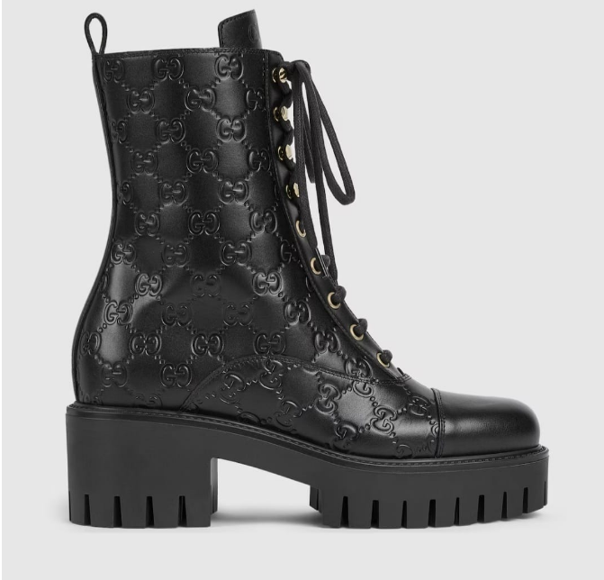 Gucci Women's lace-up ankle boot with GG Variation black GG leather