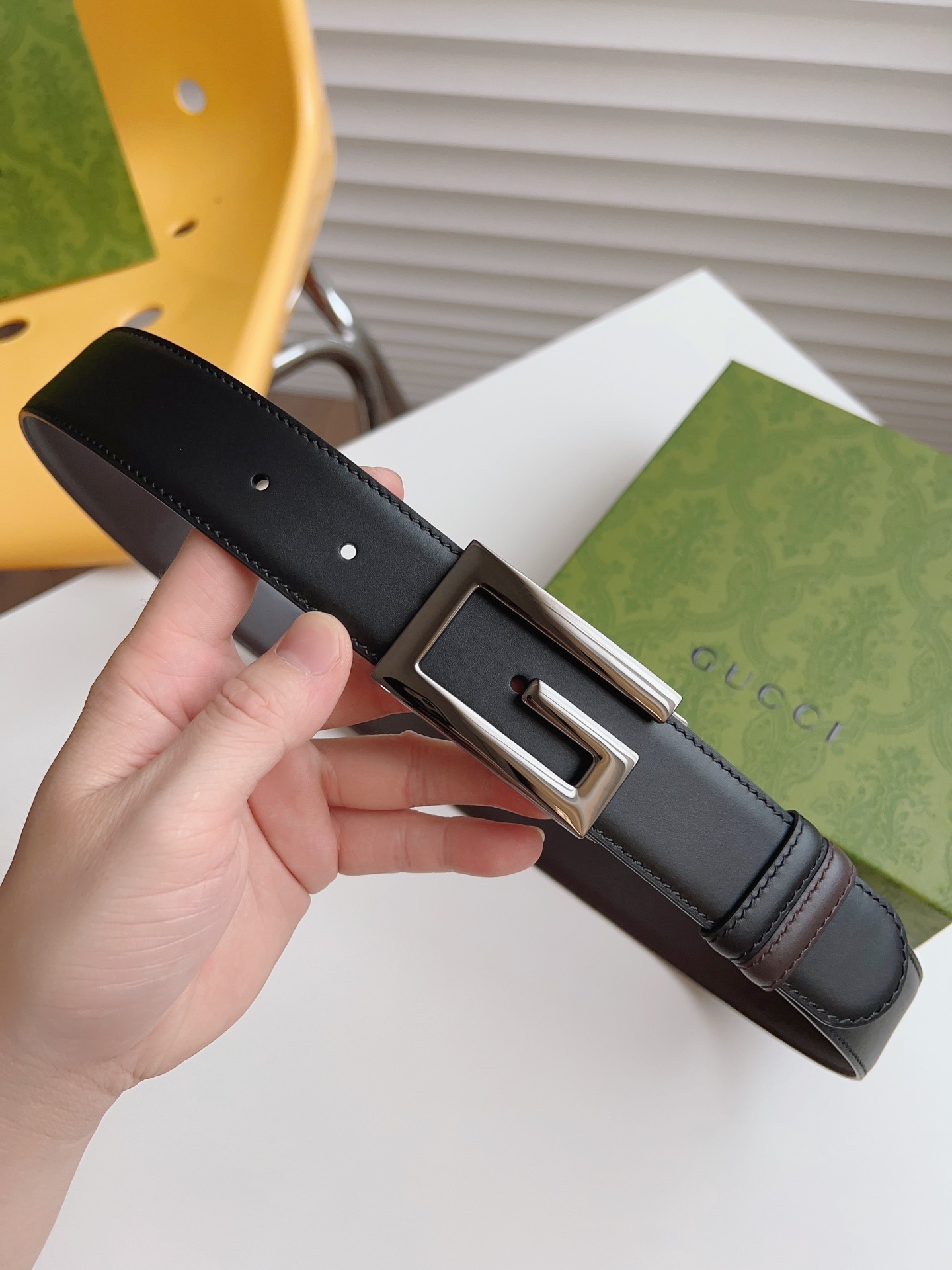 Gucci Square G Buckle Reversible Belt Black