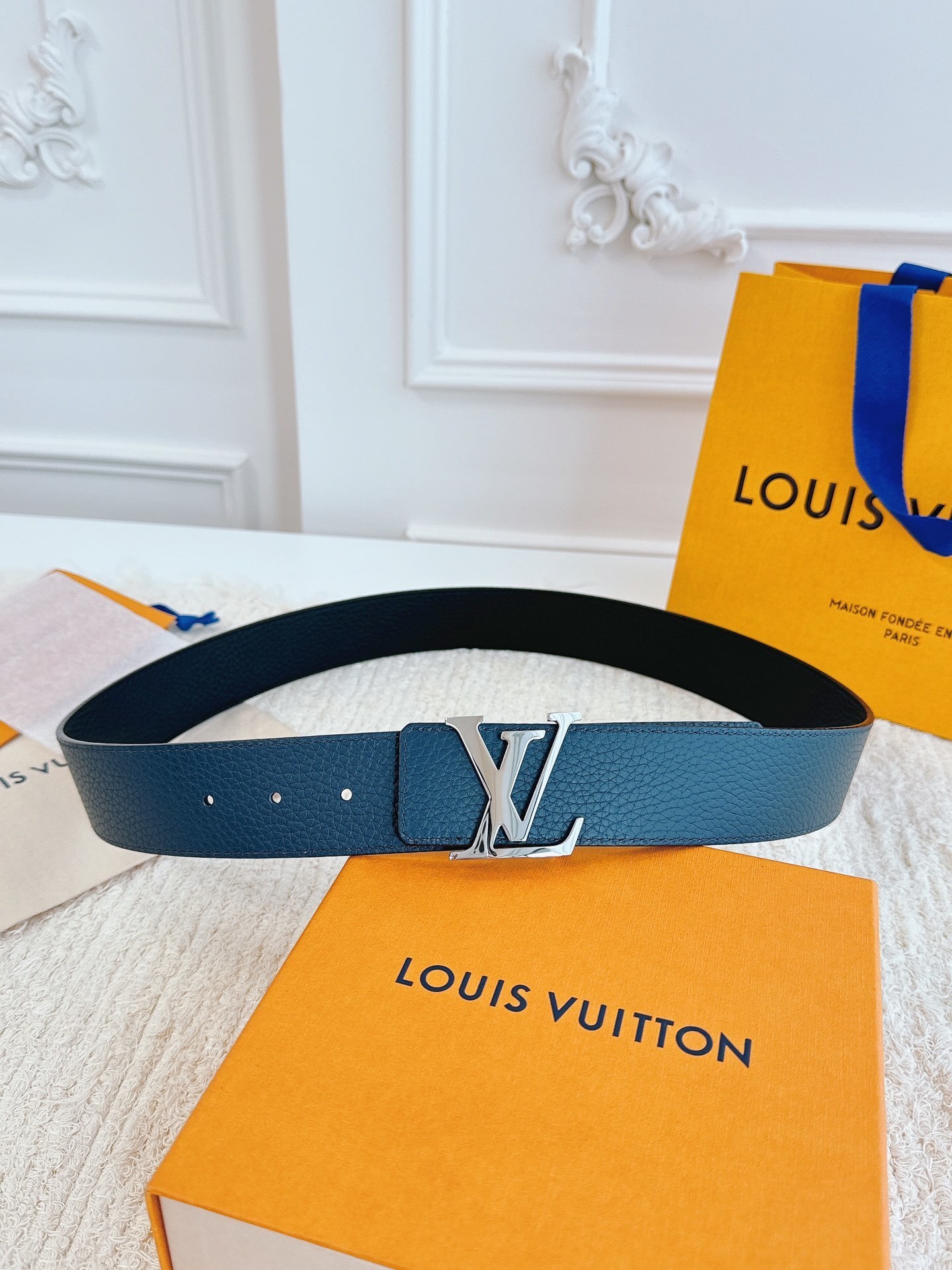 LV Damier 40mm Reversible Belt Blue