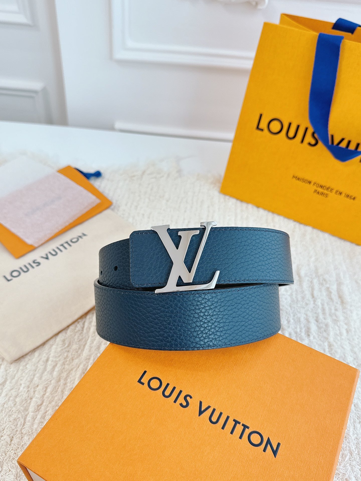 LV Damier 40mm Reversible Belt Blue