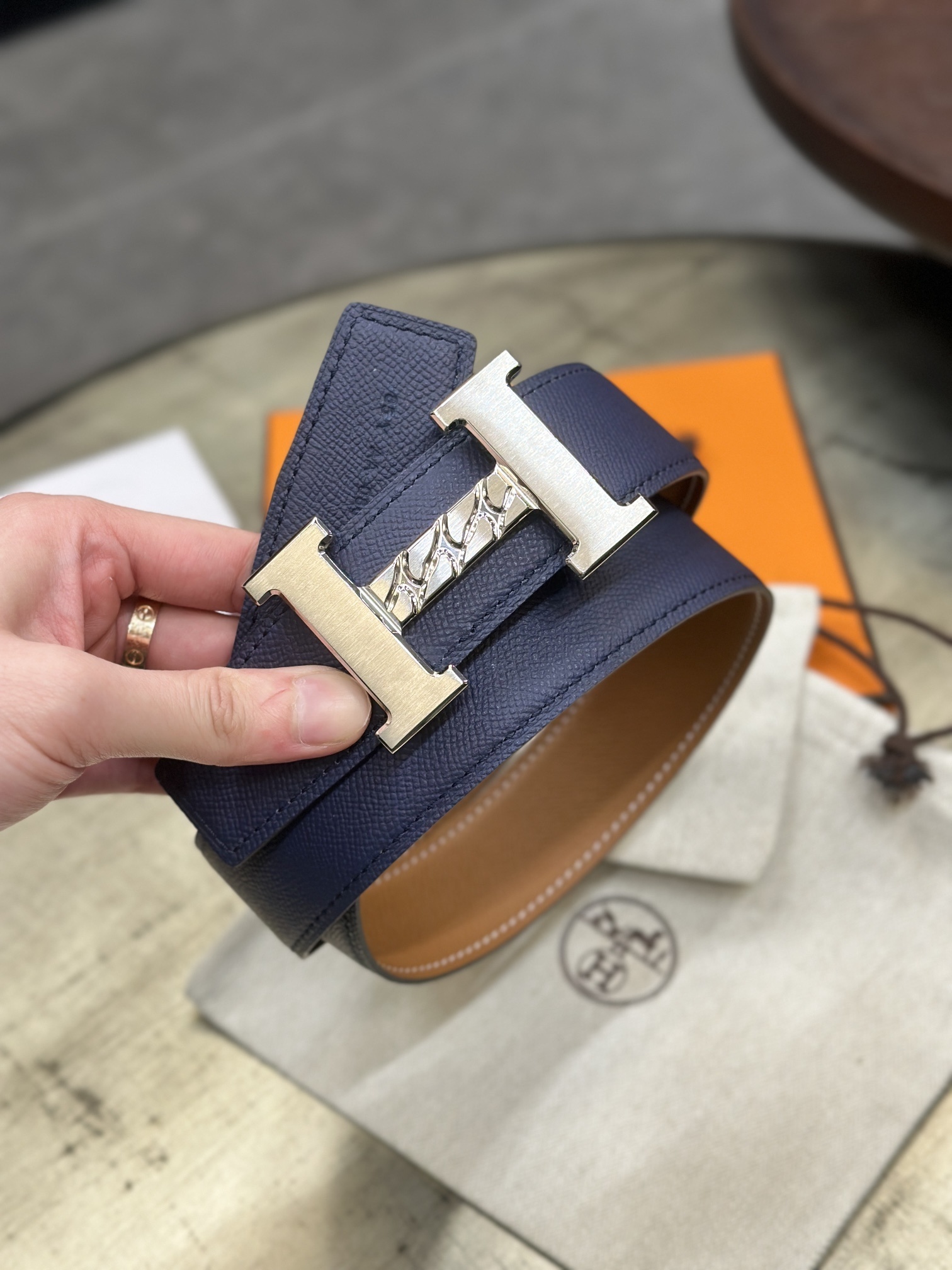 Hermes H buckle belt Dark Blue