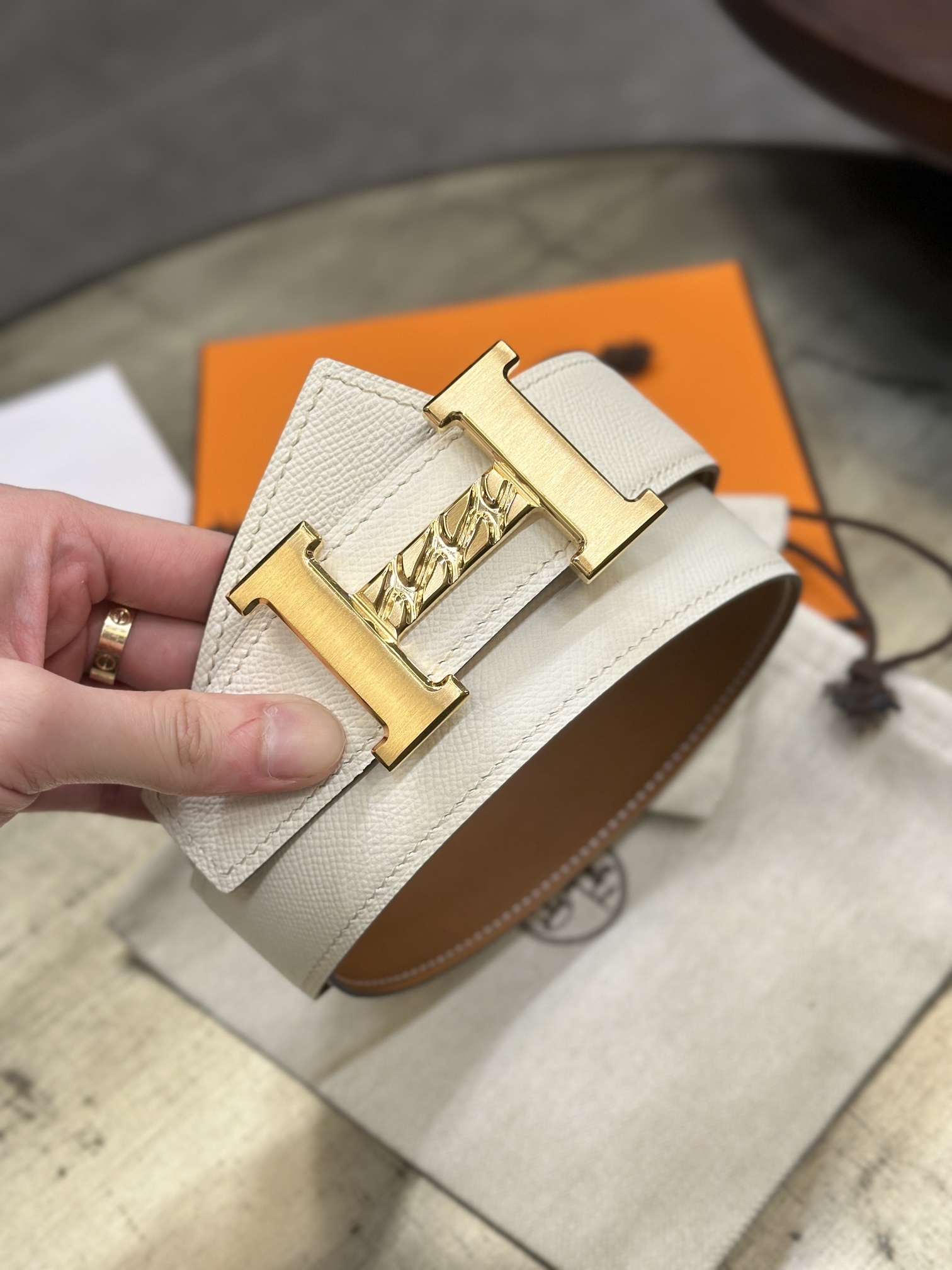 Hermes H buckle belt Beige