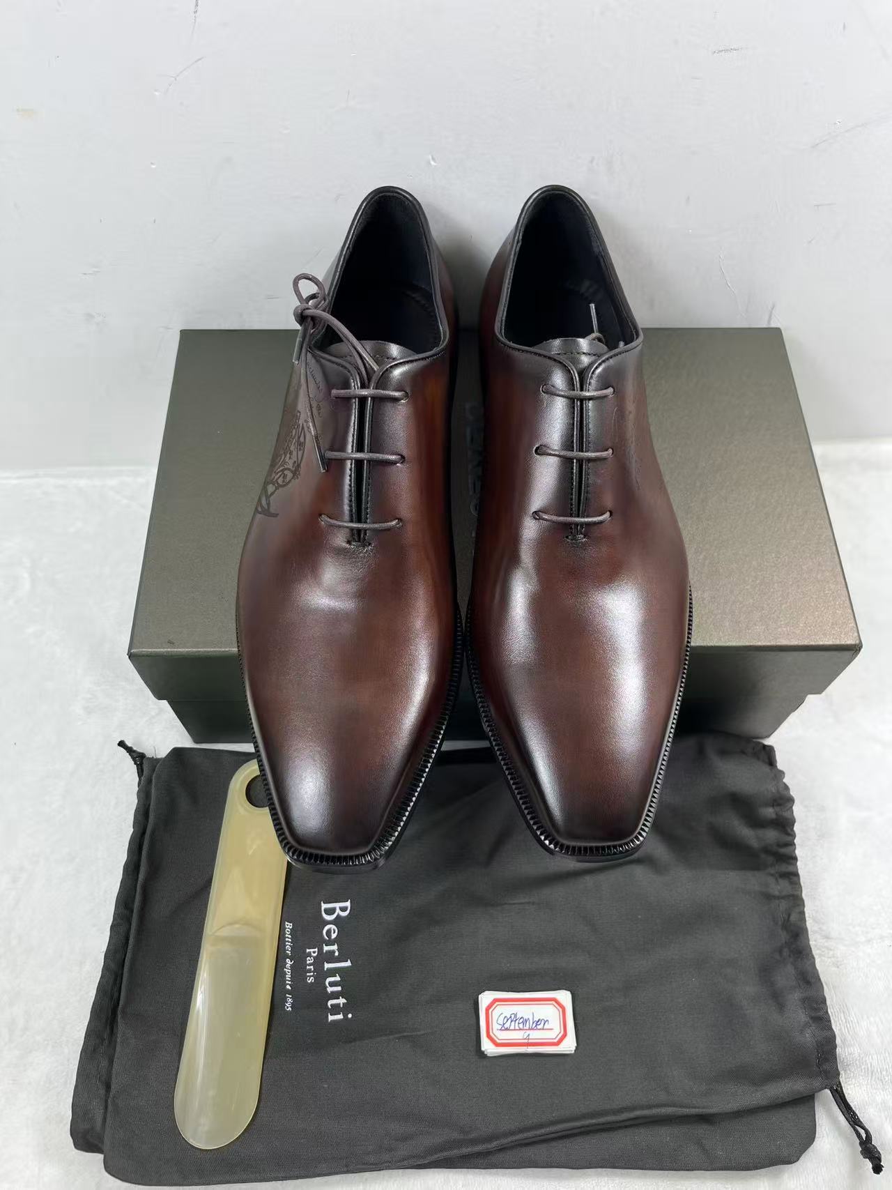 Berluti Alessandro Galet Scrittoleather Oxford Brown size EU45 mens
