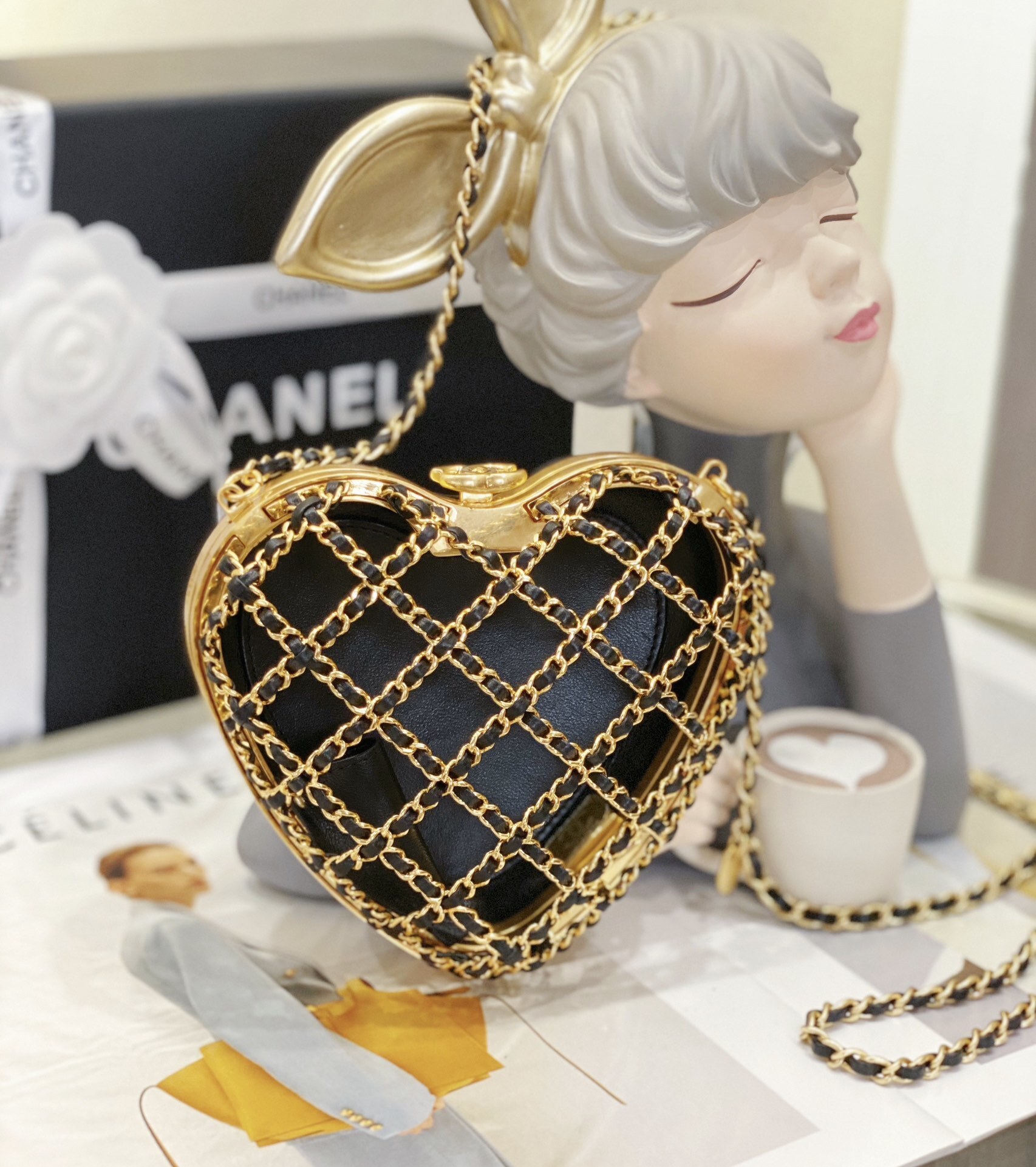 Chanel Heart Minaudière Shoulder Bag Black