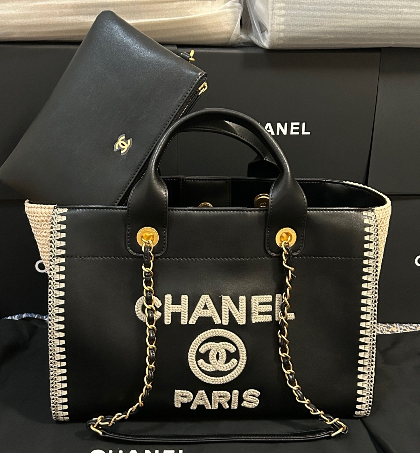 Chanel Large Deauville Bag With Crochet Extremely Rare Bag