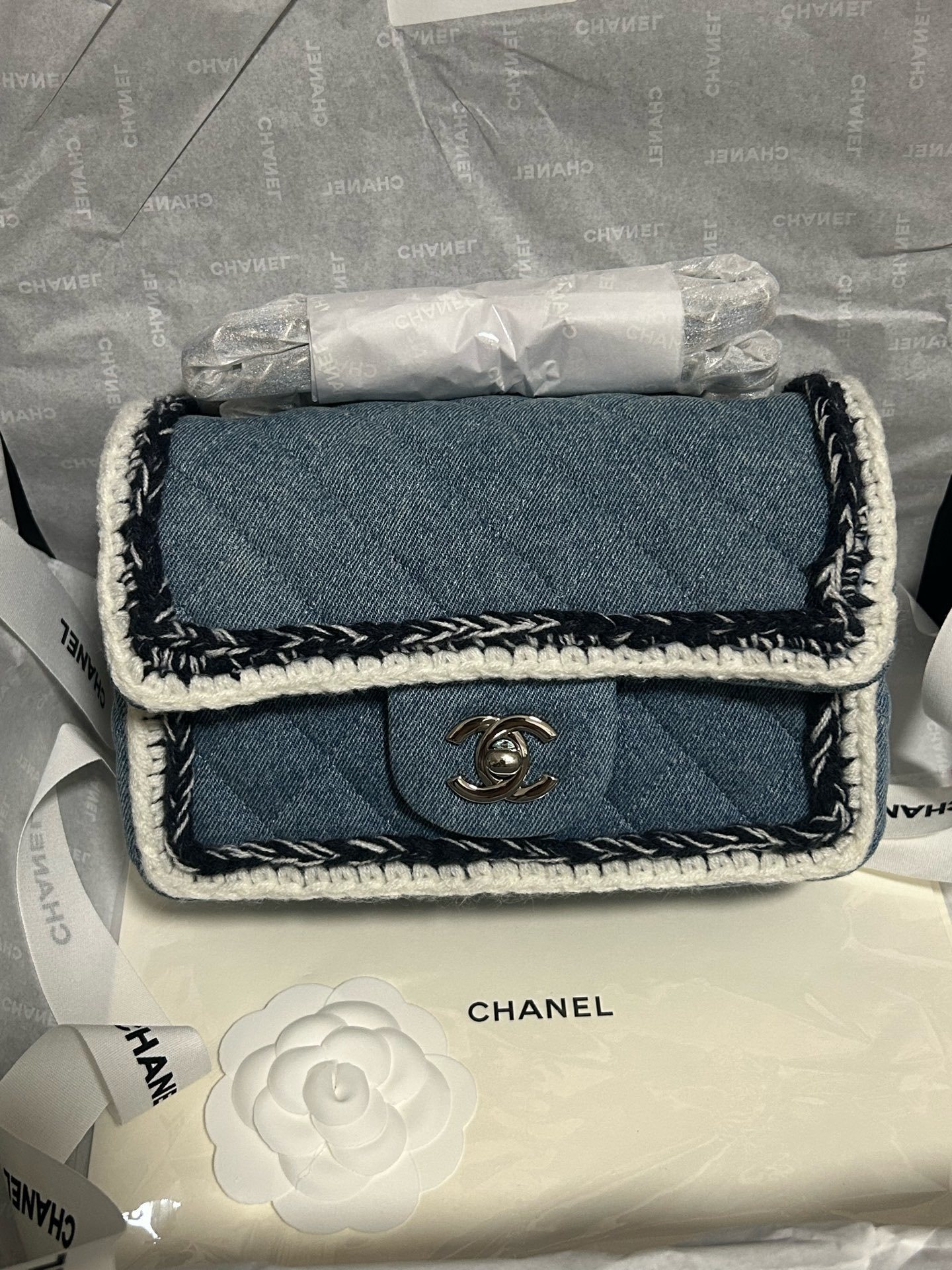 Chanel Rare Small Denim Braid Classic Flap Shoulder Bag