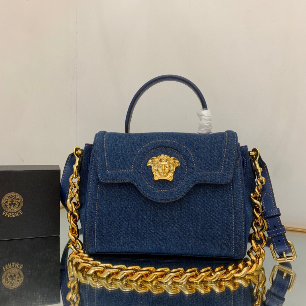 Versace Medium Le Medusa Top Handle Bag Blue