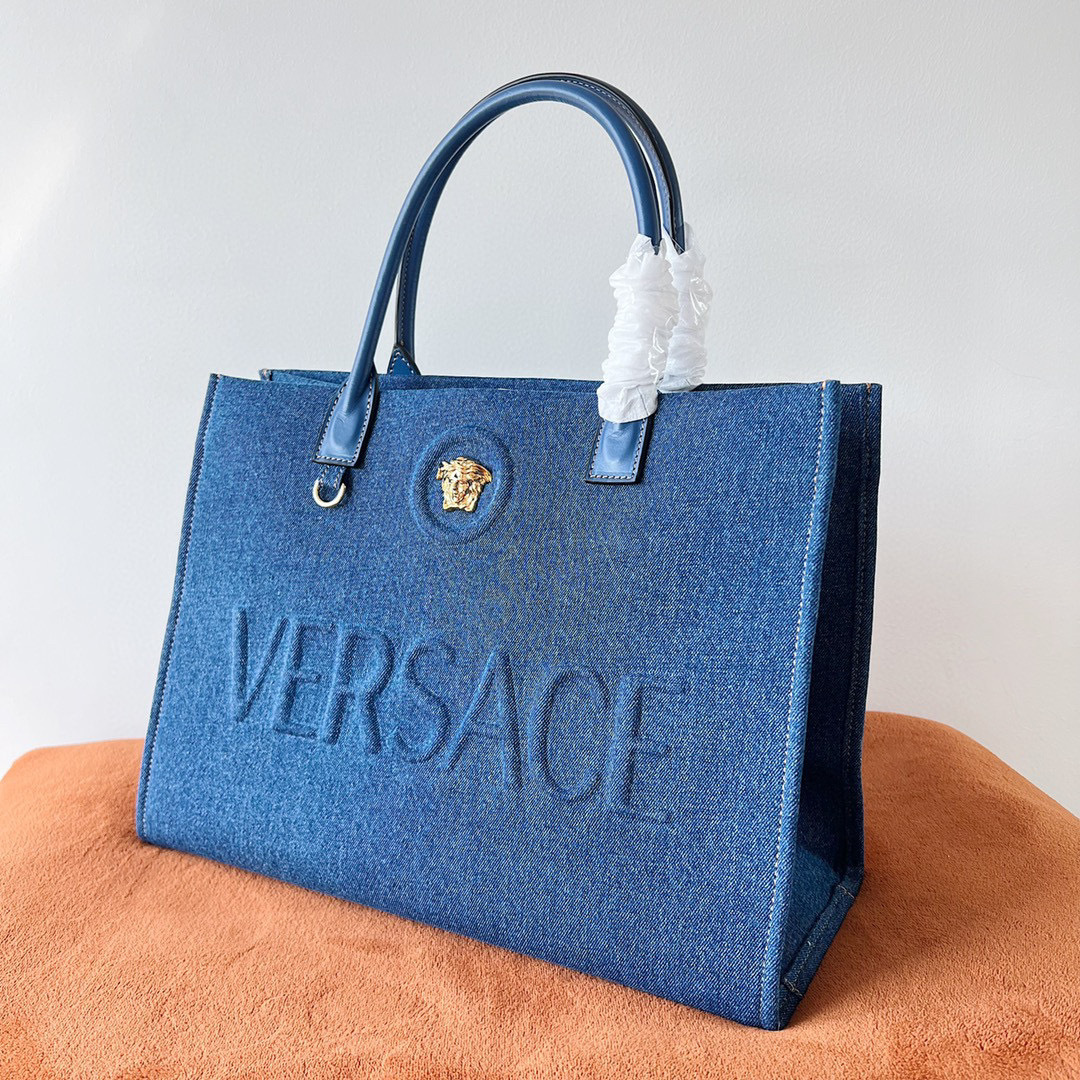 Versace Medusa Denim Tote Bag blue