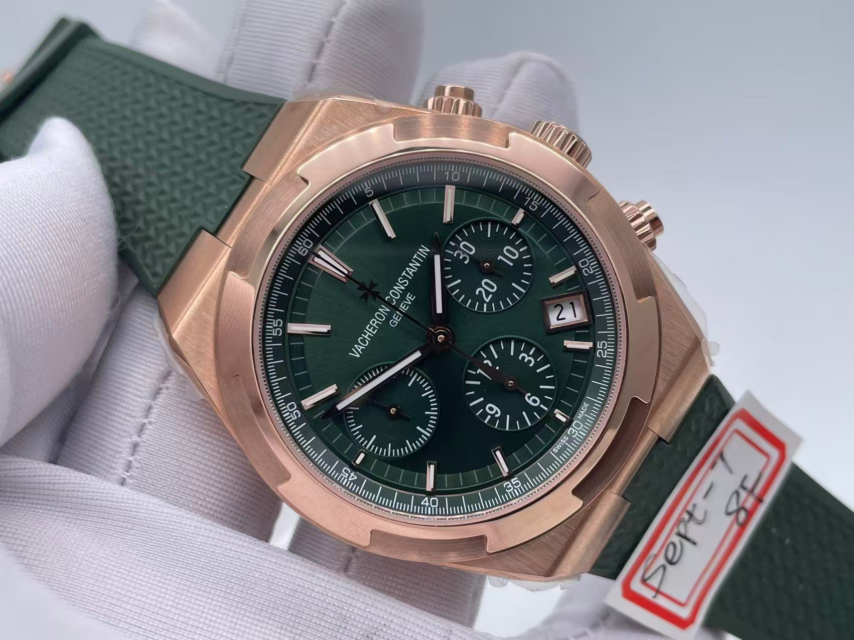 Overseas 5500V Chrono RG 8F 1:1 Best Edition Green Dial on Green Rubber Strap A5200 $388